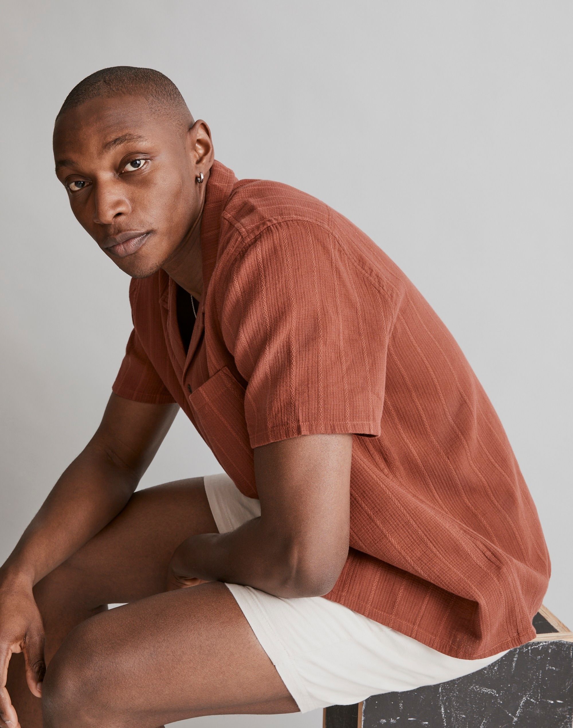 Easy Short-Sleeve Shirt in Textural Stripe