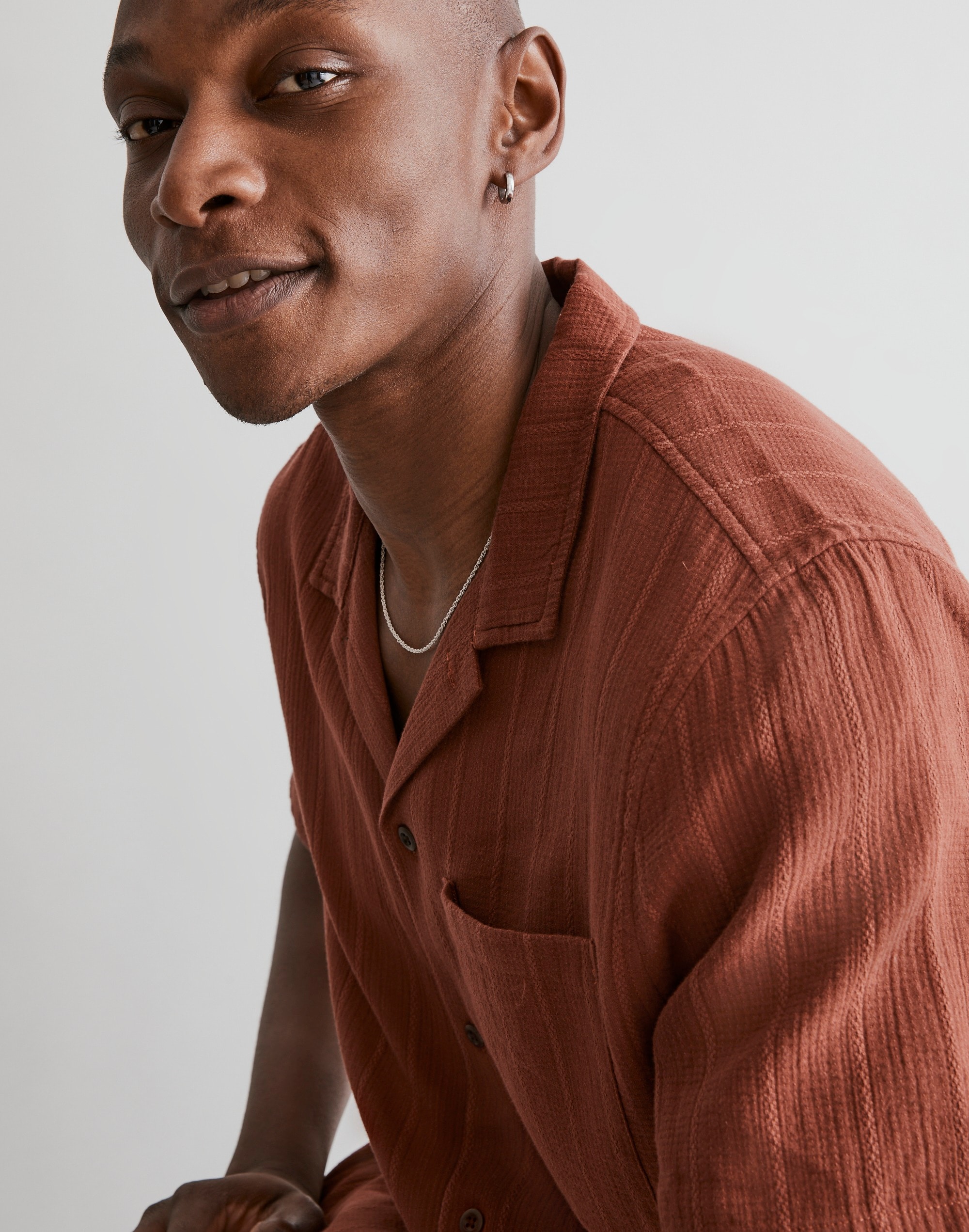 Easy Short-Sleeve Shirt in Textural Stripe