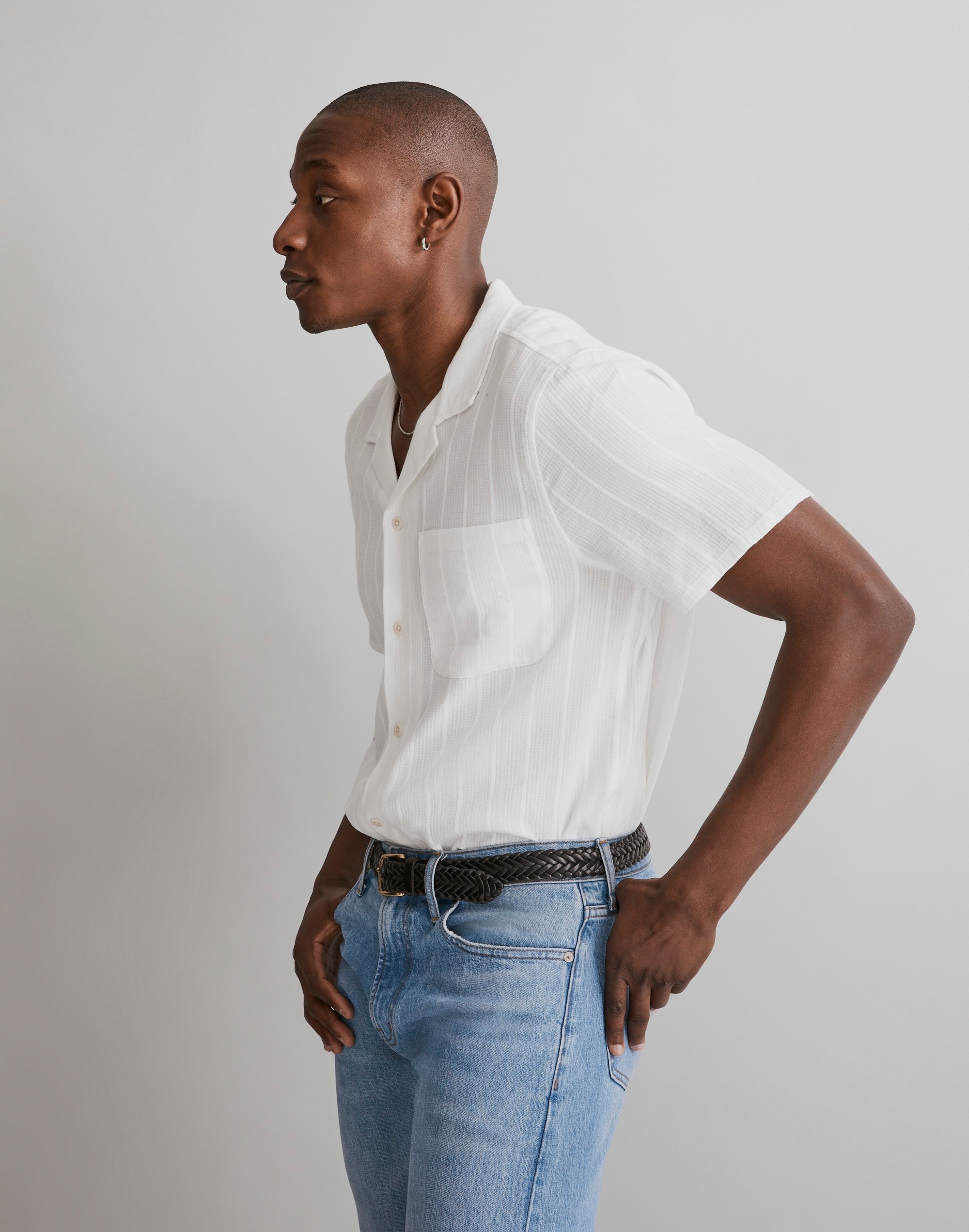 Easy Short-Sleeve Shirt in Textural Stripe