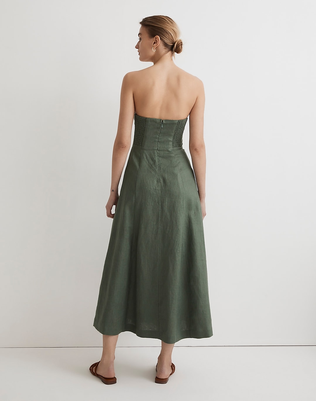 100% Linen Cutout Strapless Midi Dress