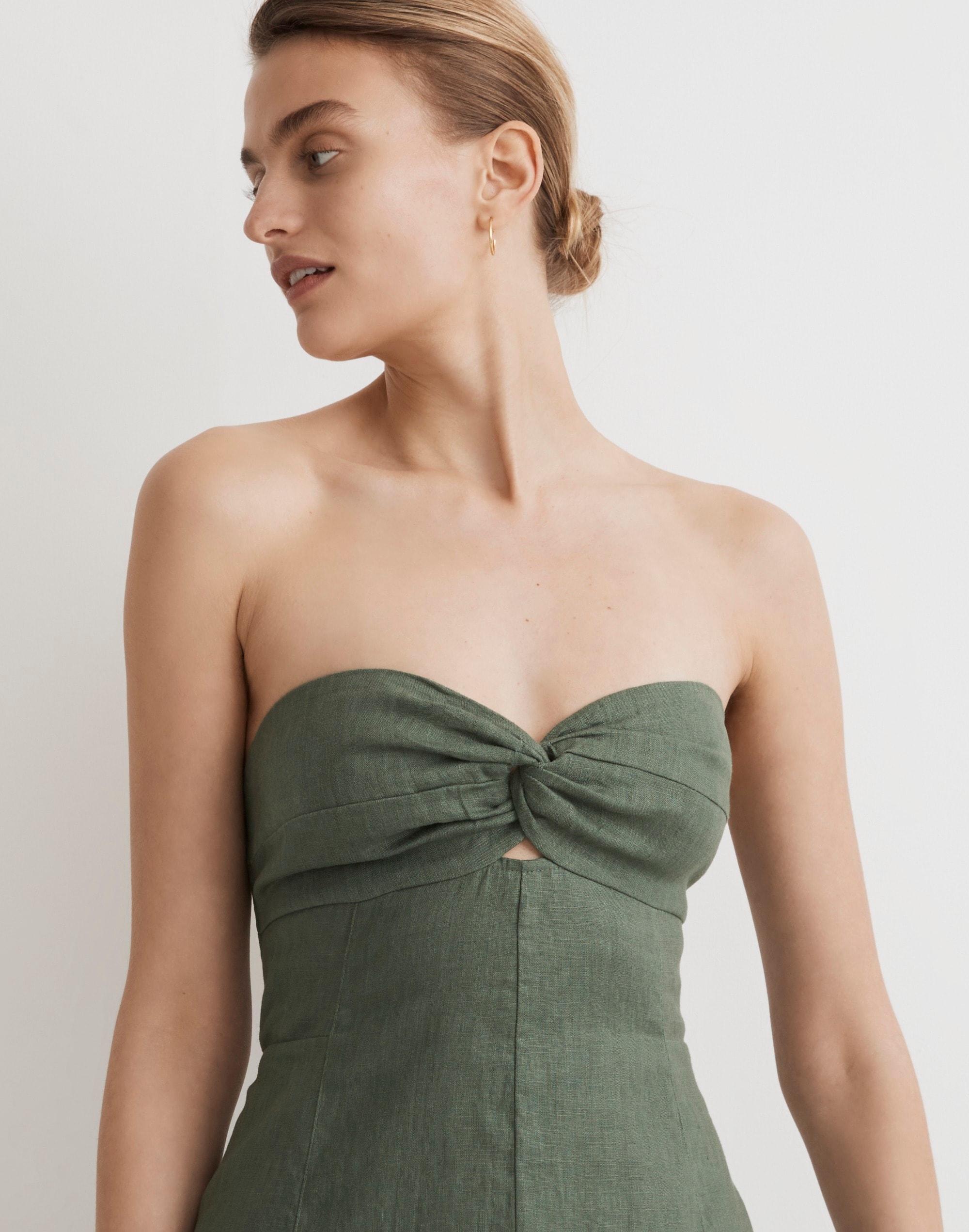 100% Linen Cutout Strapless Midi Dress
