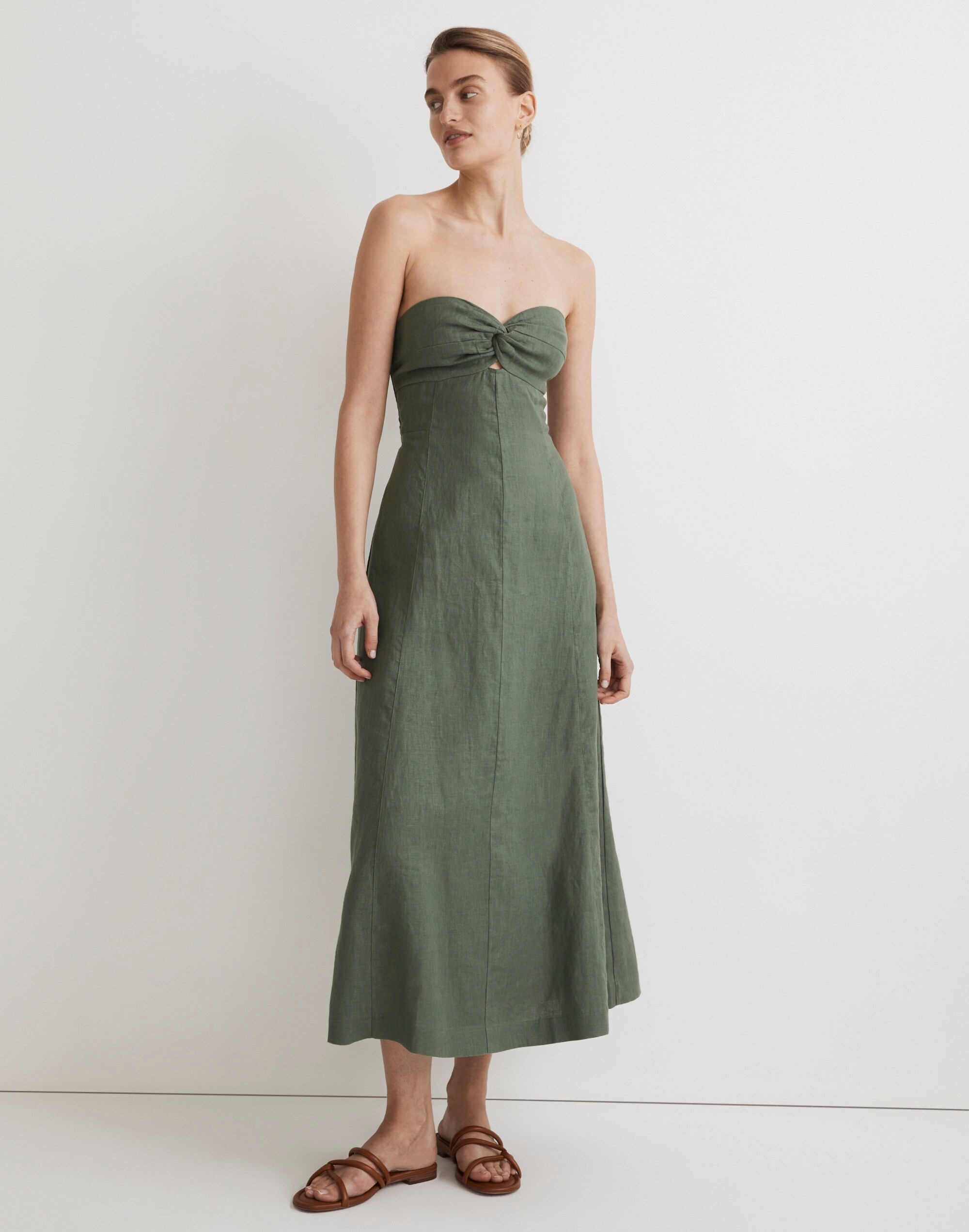 strapless linen midi dress