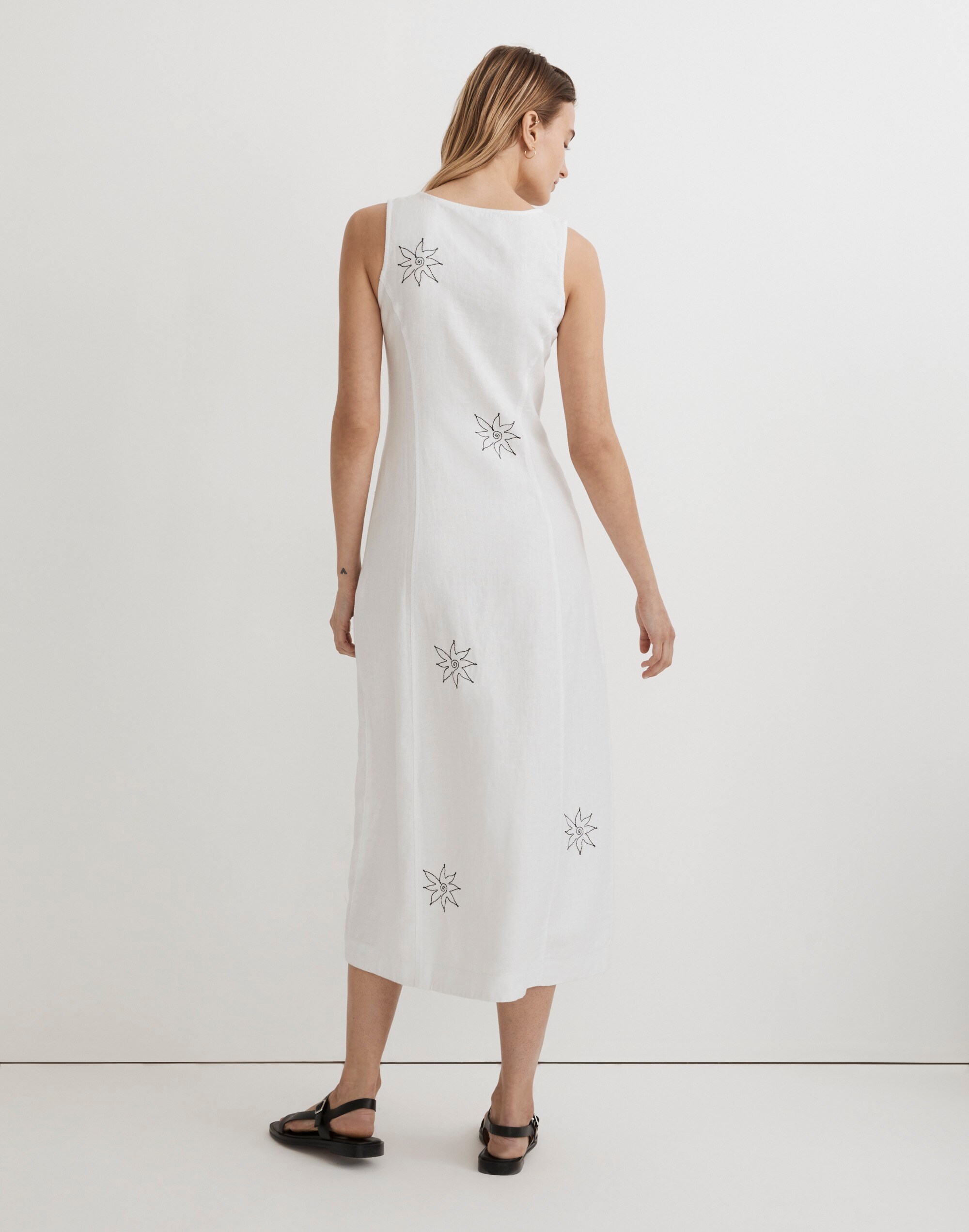 Button-Front Midi Dress in 100% Linen