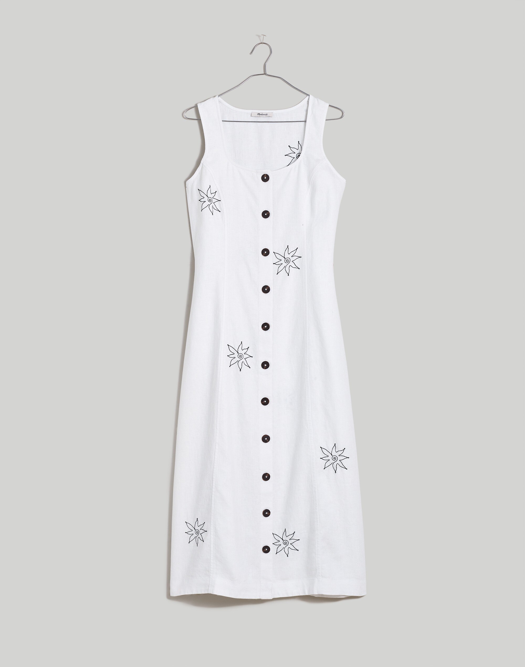 Button-Front Midi Dress in 100% Linen