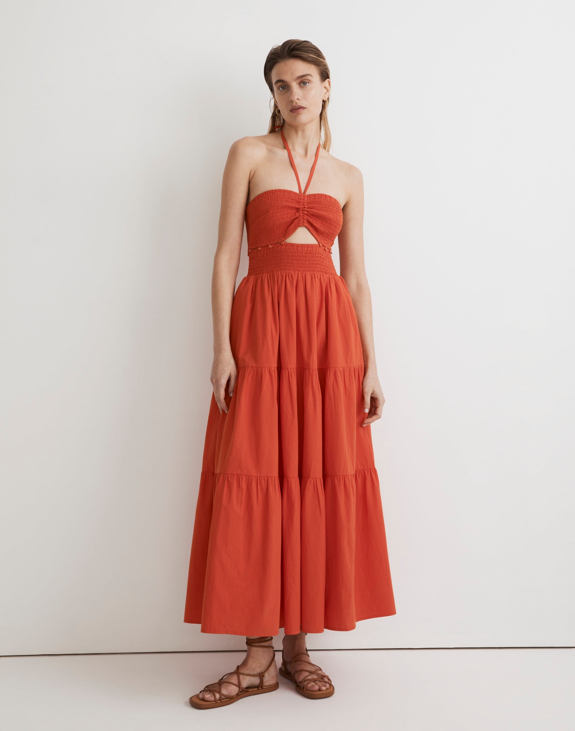 poplin modular halter midi dress