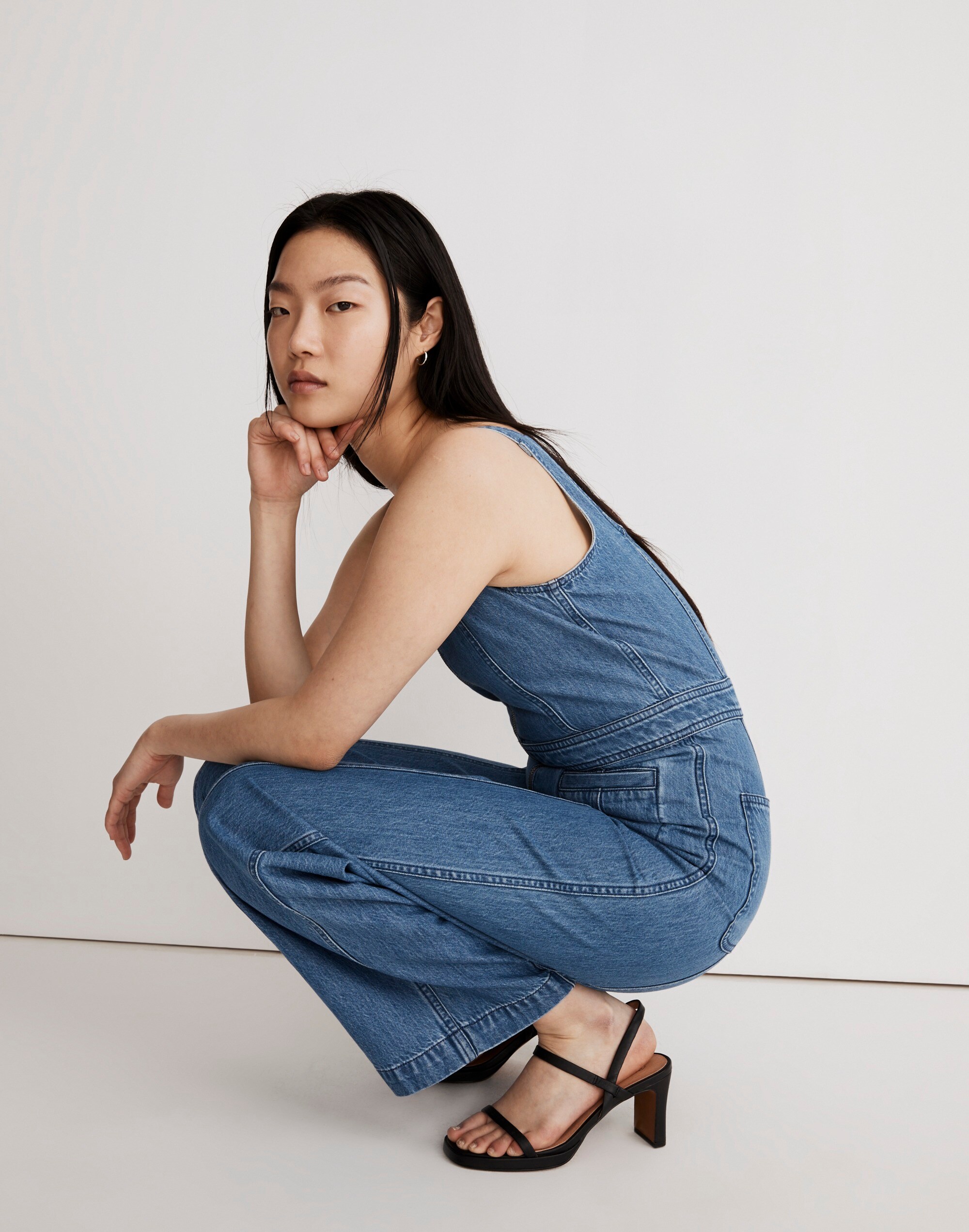 Denim Seamed Zip-Up Jumpsuit in Laurelhurst Wash