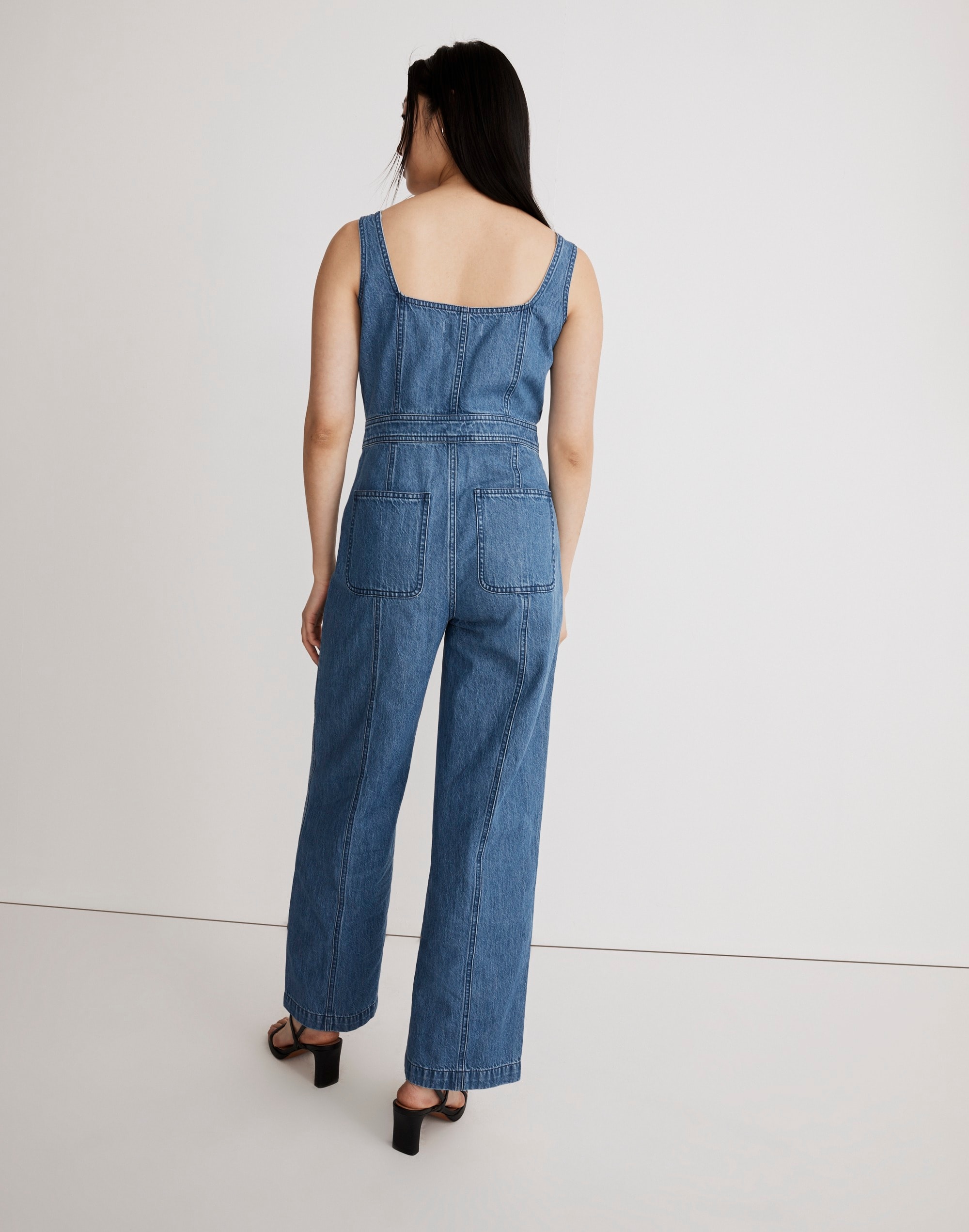 Denim Seamed Zip-Up Jumpsuit in Laurelhurst Wash