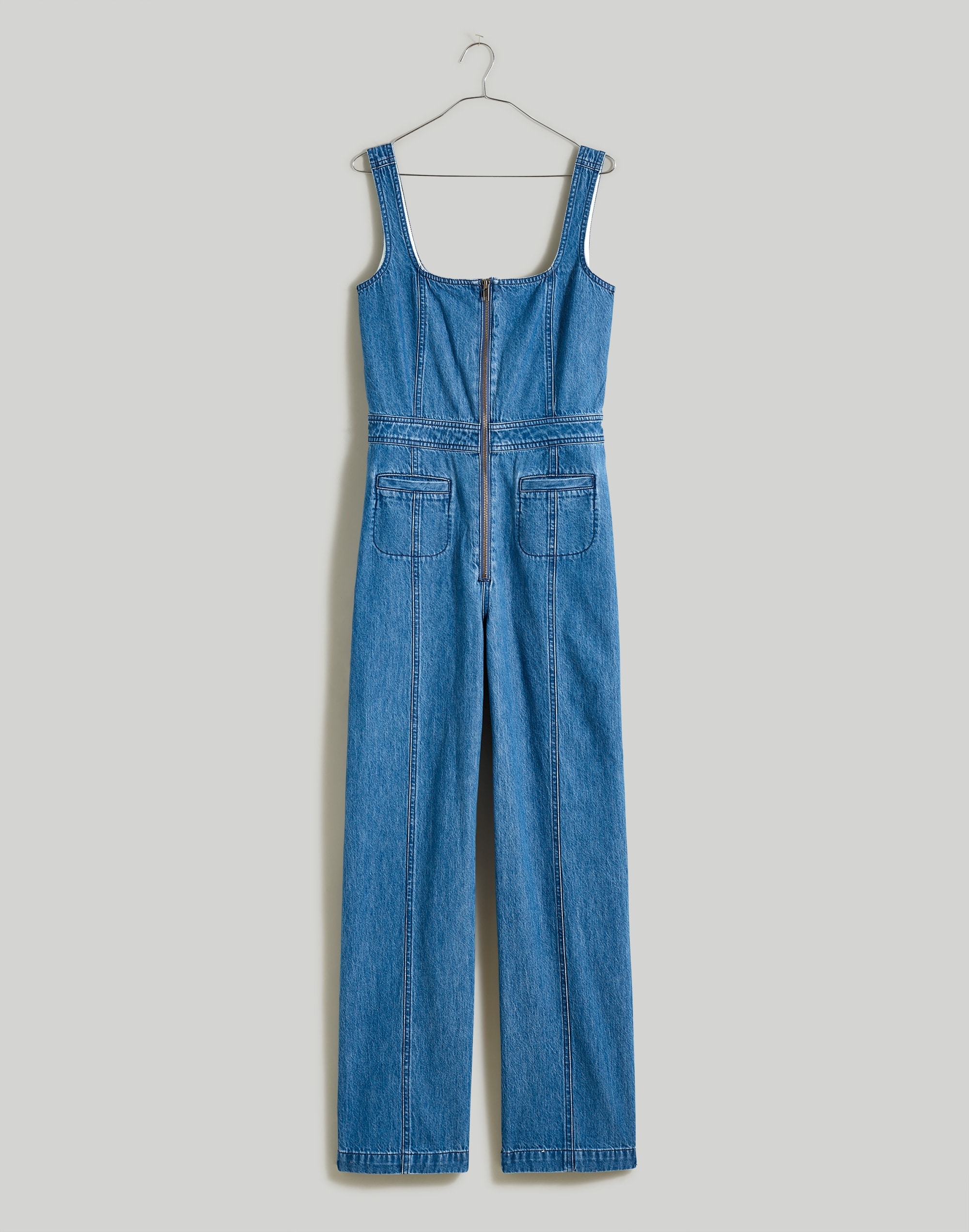 Denim Seamed Zip-Up Jumpsuit in Laurelhurst Wash