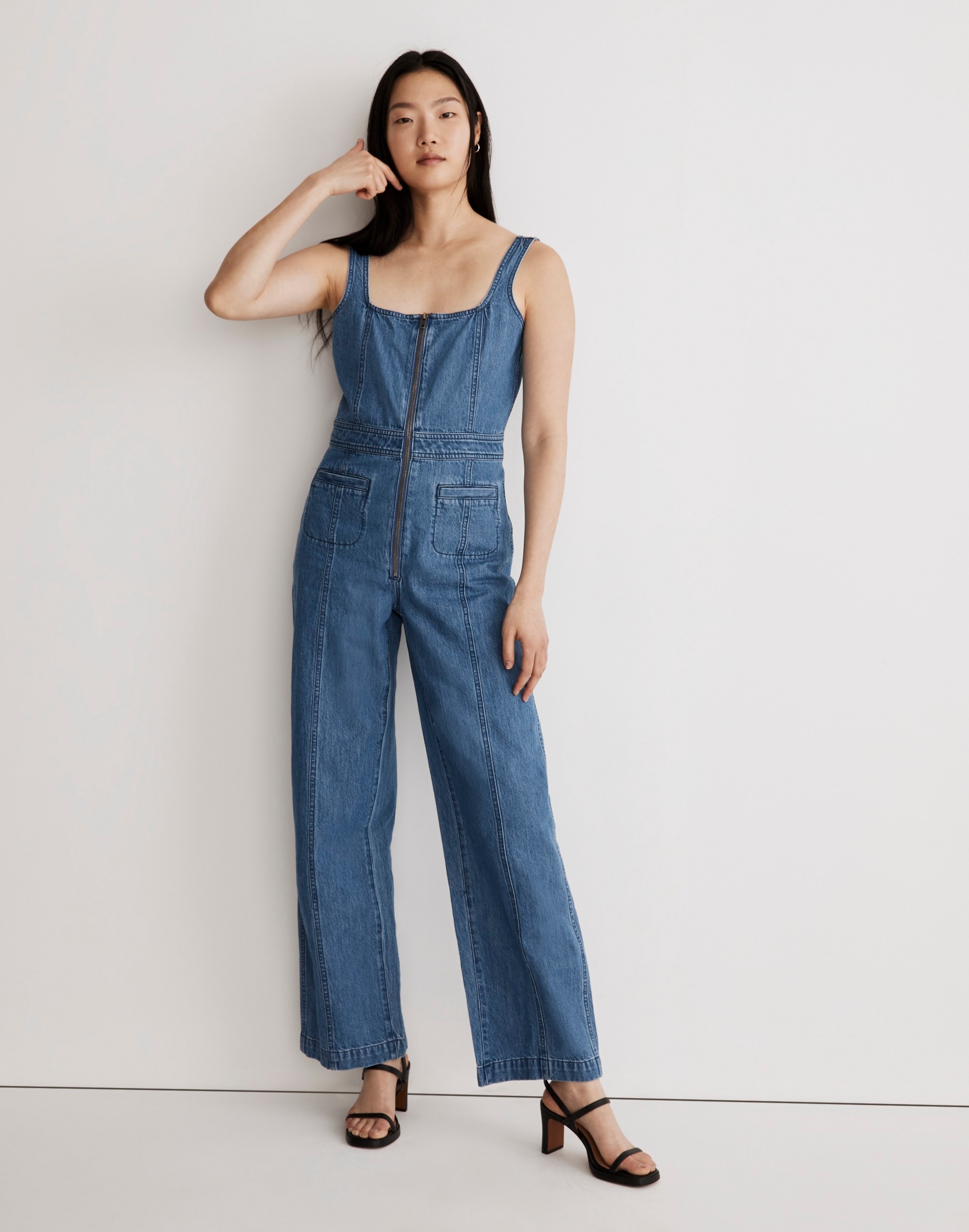 Denim Seamed Zip-Up Jumpsuit in Laurelhurst Wash