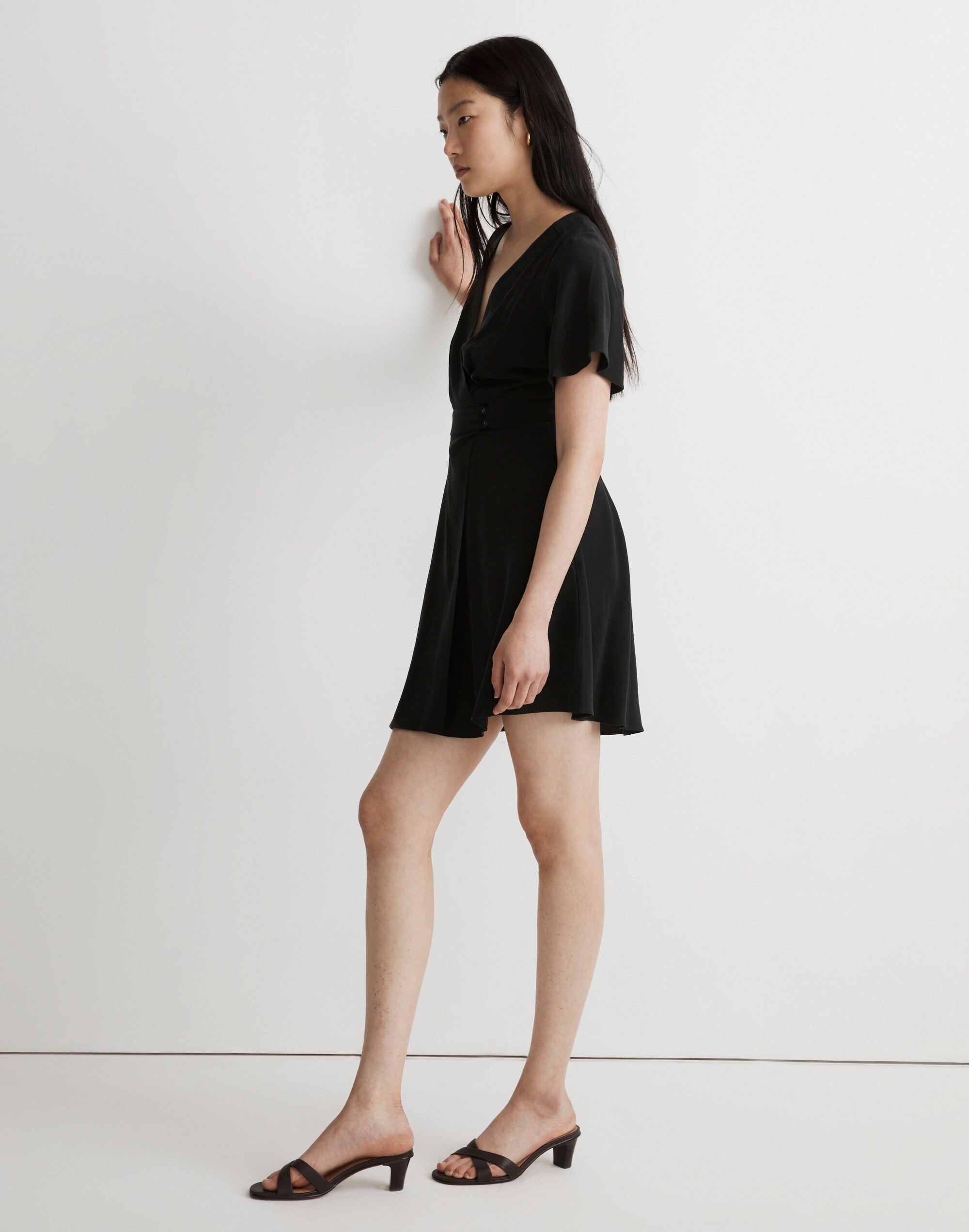 Pleated-Waist True-Wrap Mini Dress