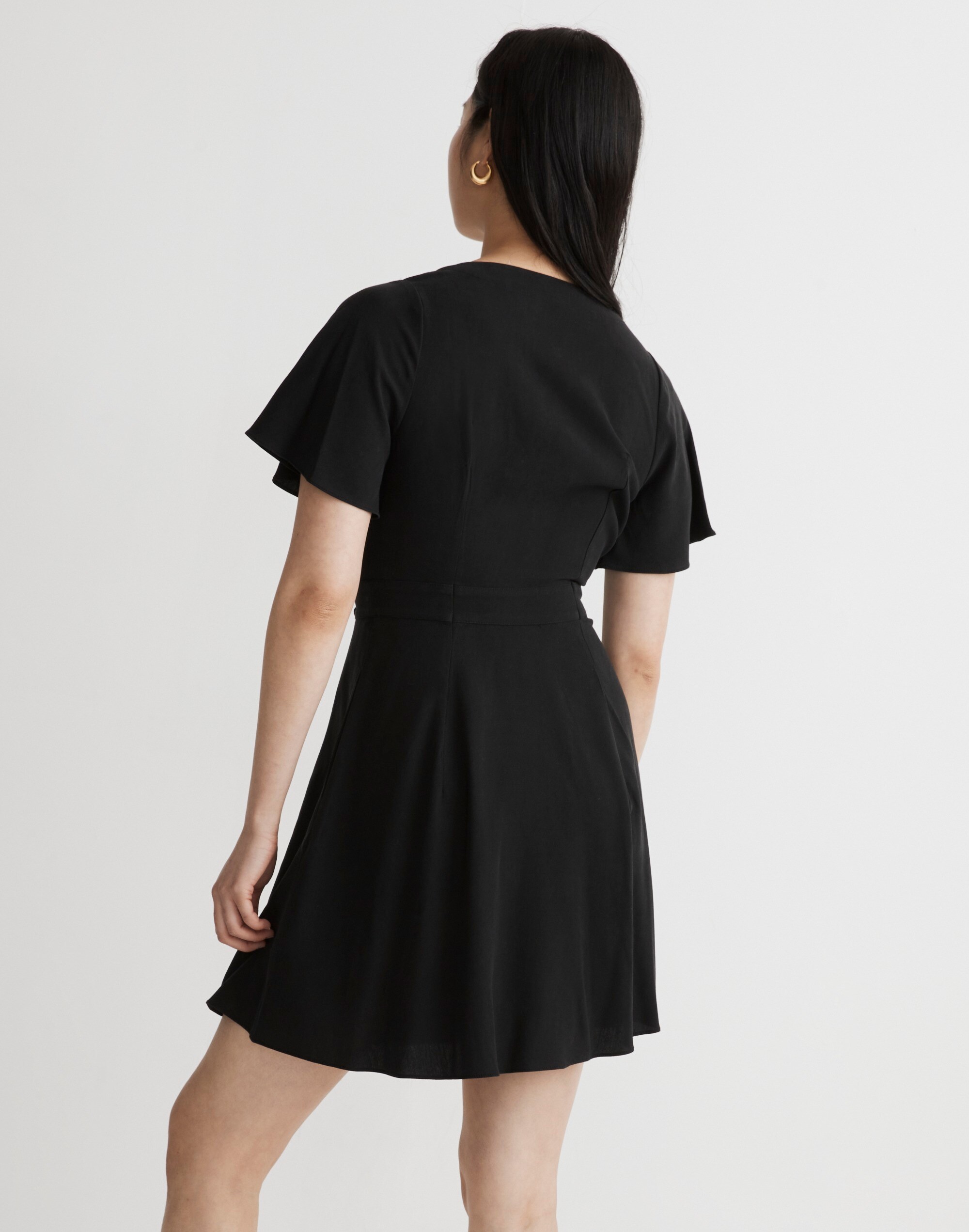 Pleated-Waist True-Wrap Mini Dress