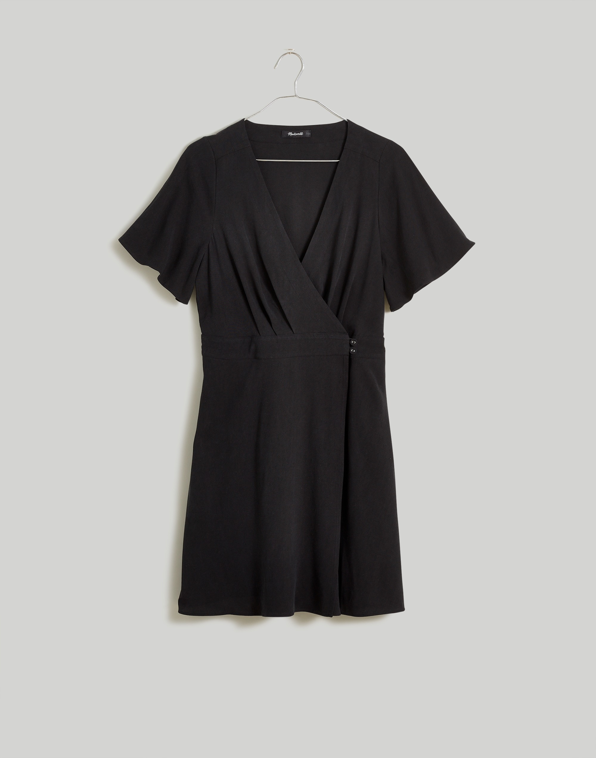 Pleated-Waist True-Wrap Mini Dress