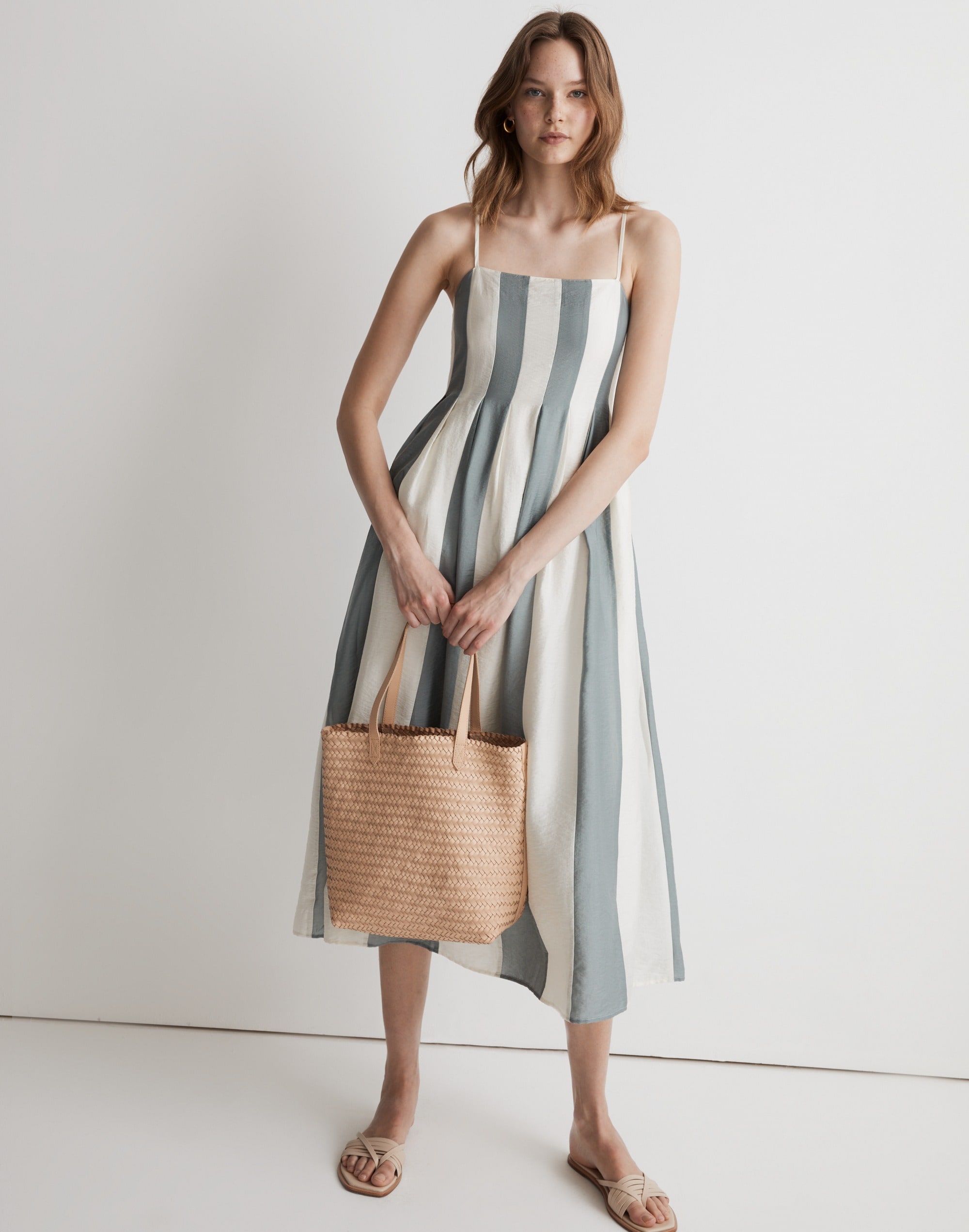 pleated midi dress in stripe