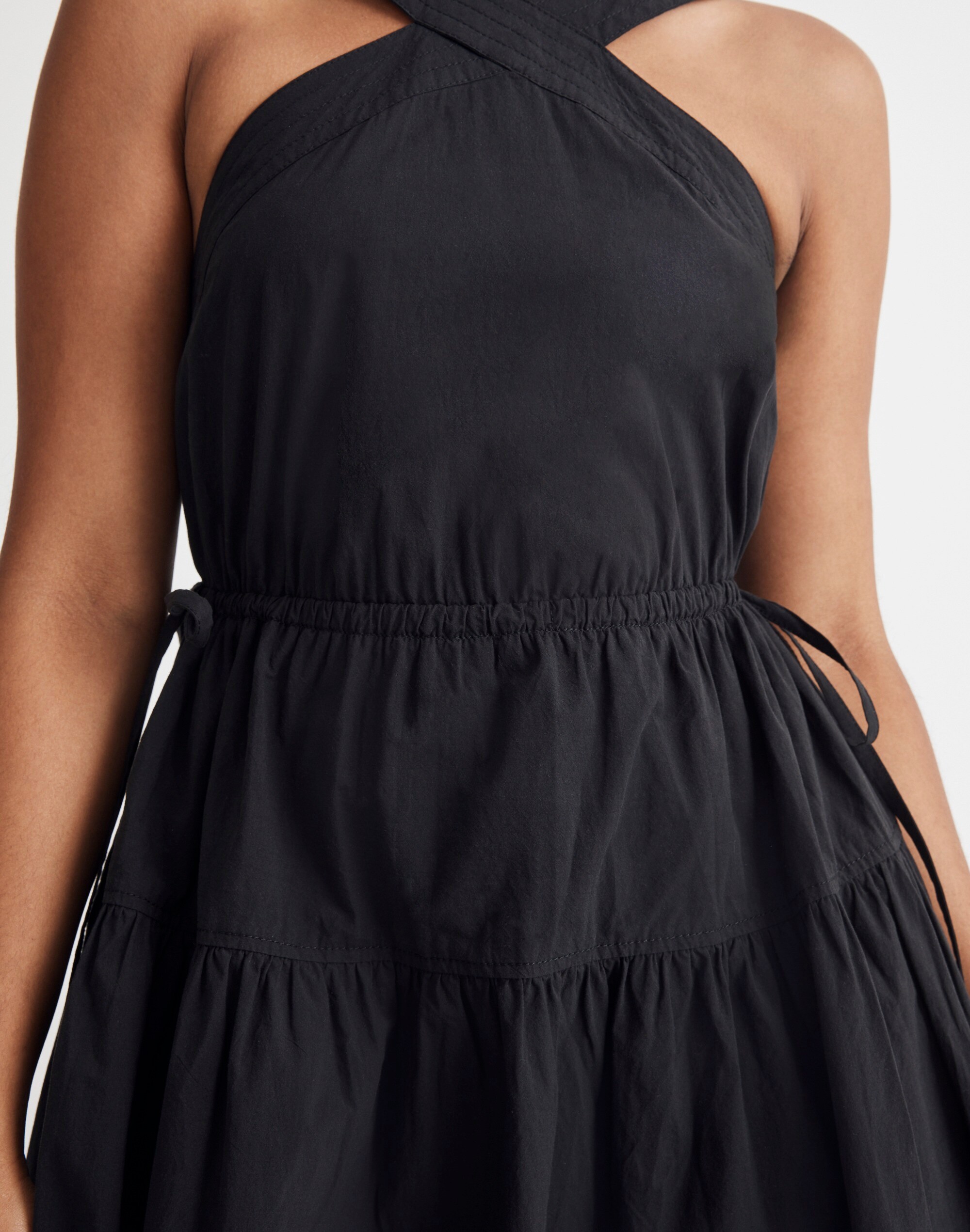 Poplin Halter Tiered Midi Dress