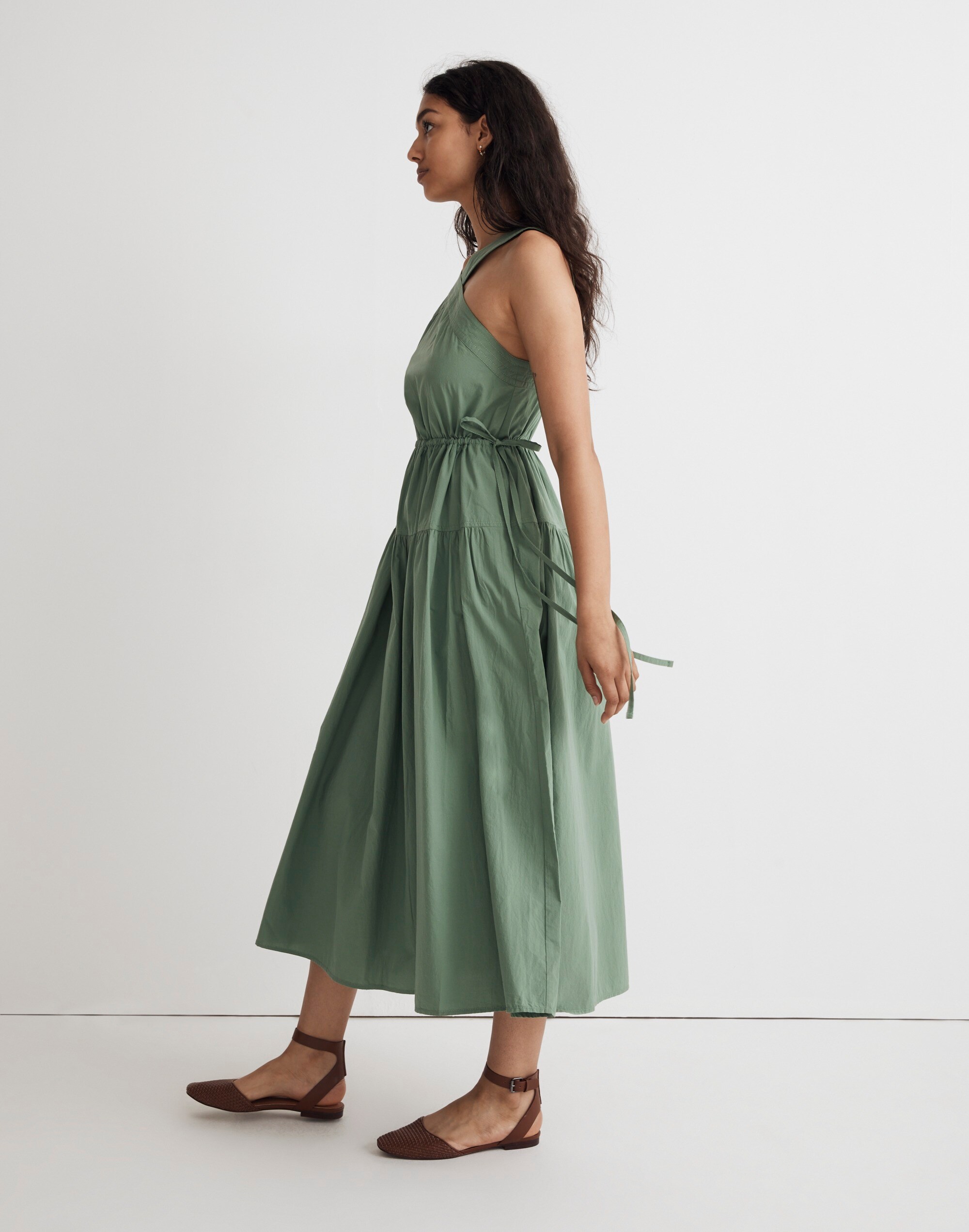 Poplin Halter Tiered Midi Dress