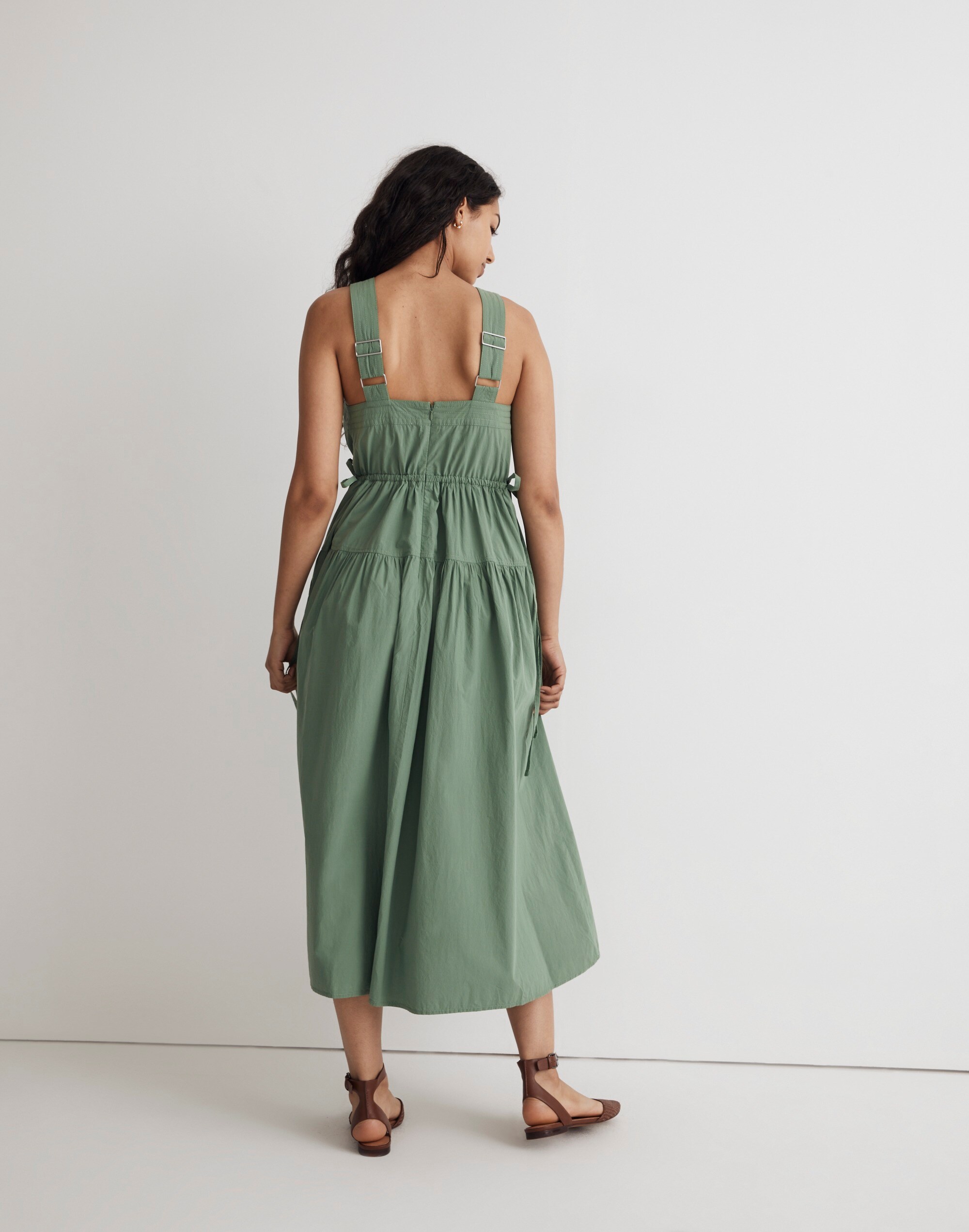 Poplin Halter Tiered Midi Dress