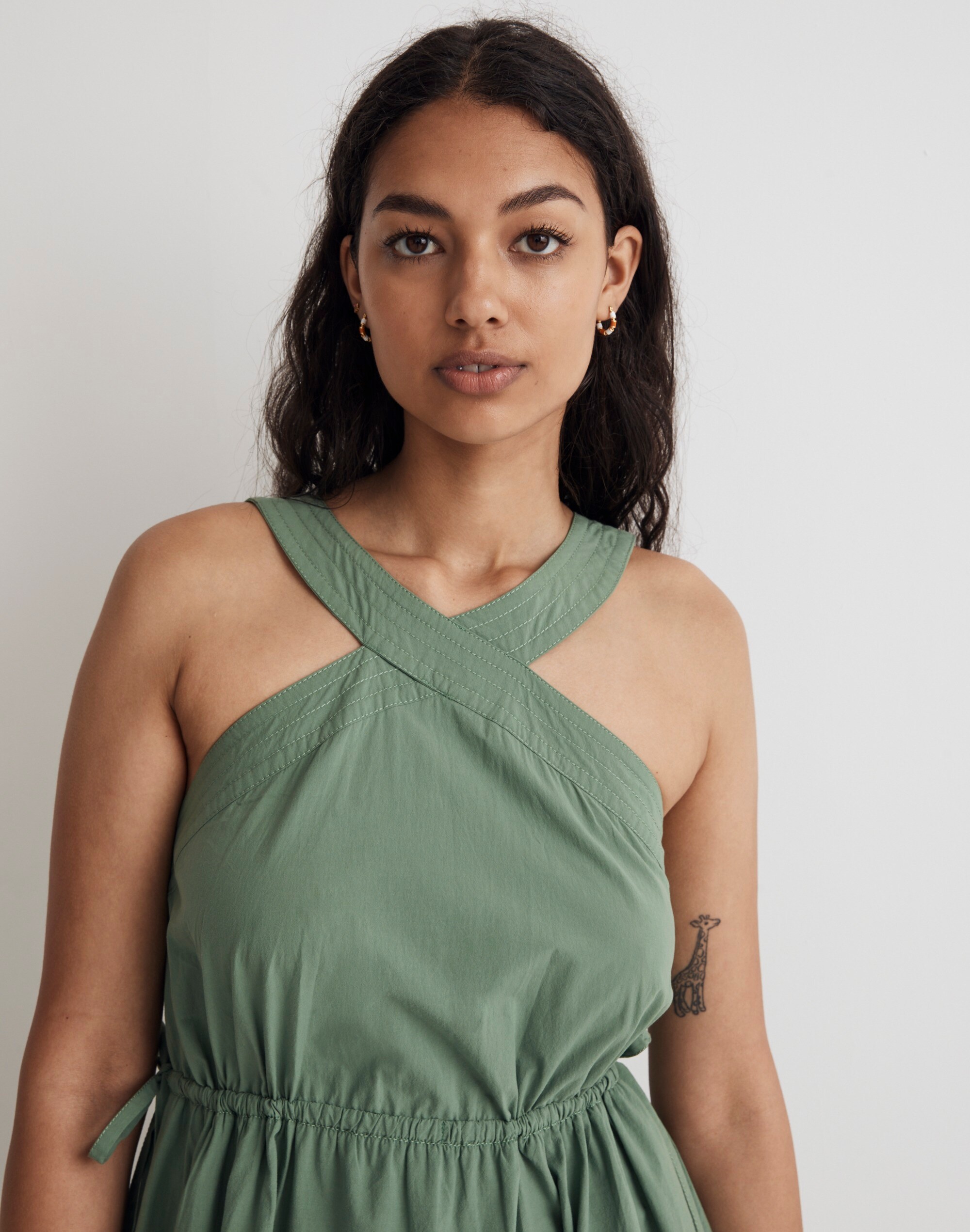 Poplin Halter Tiered Midi Dress