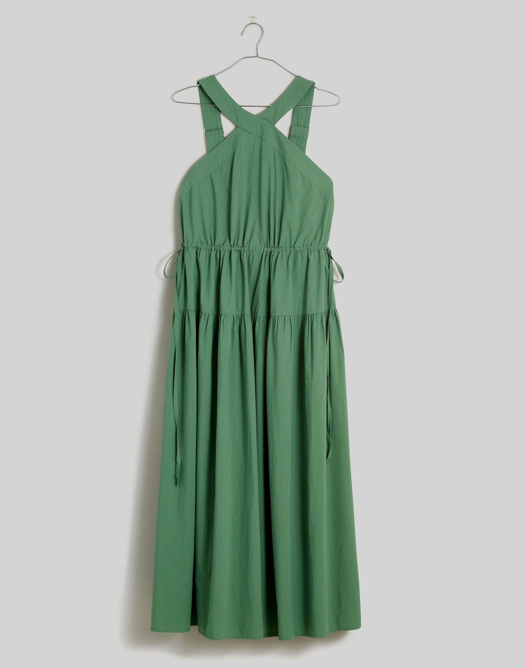 Poplin Halter Tiered Midi Dress