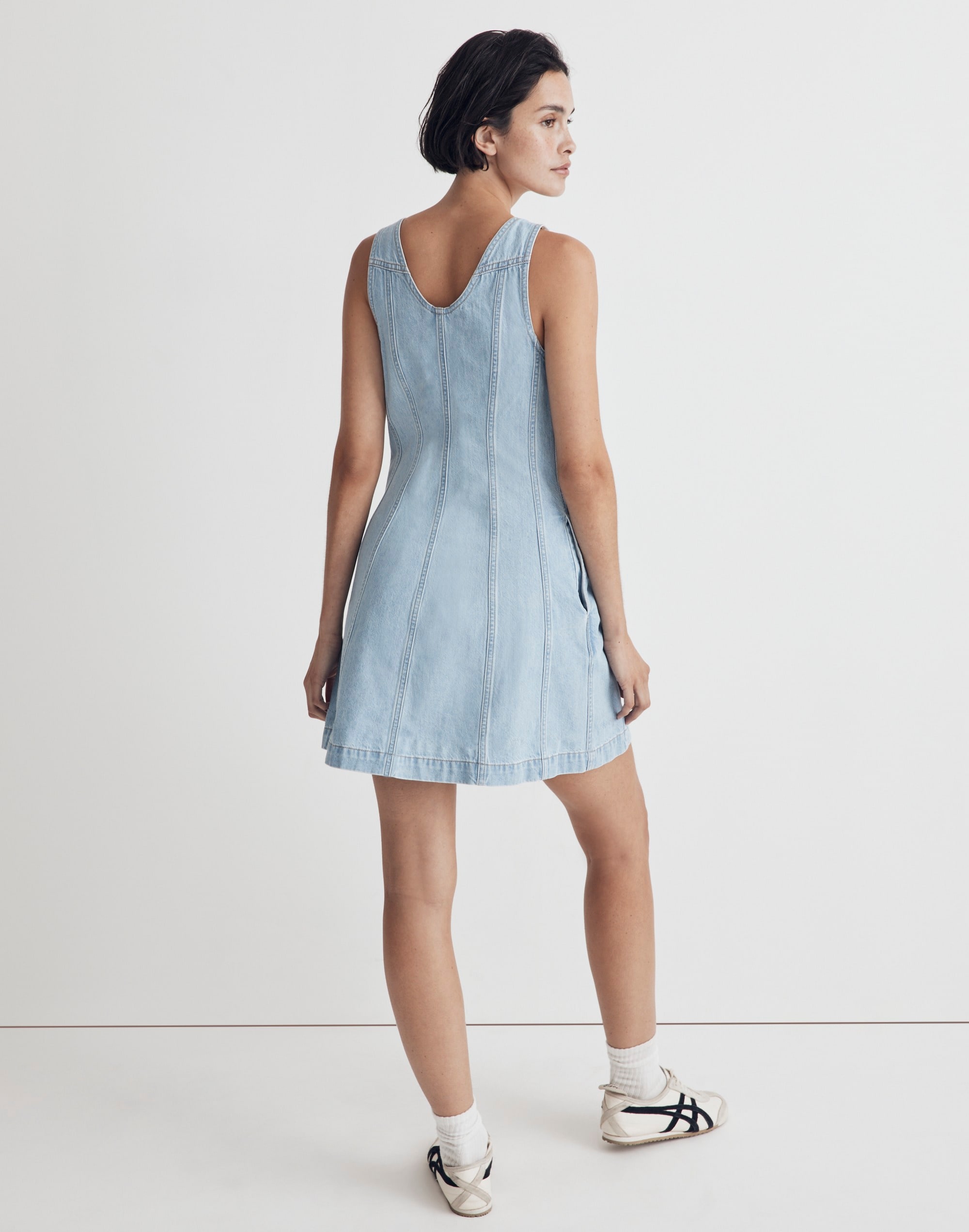 Denim Sleeveless Seamed Mini Dress