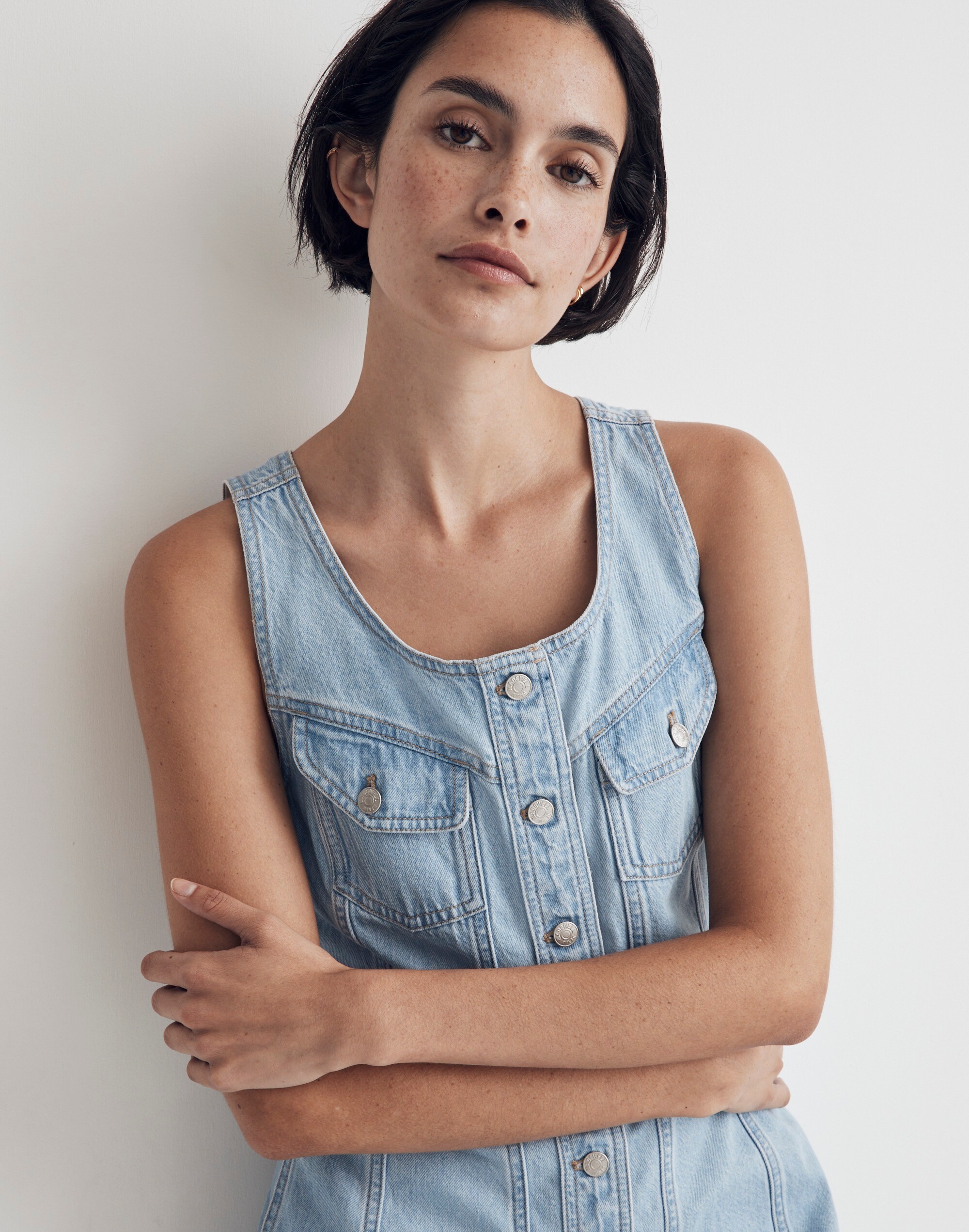 Denim Sleeveless Seamed Mini Dress