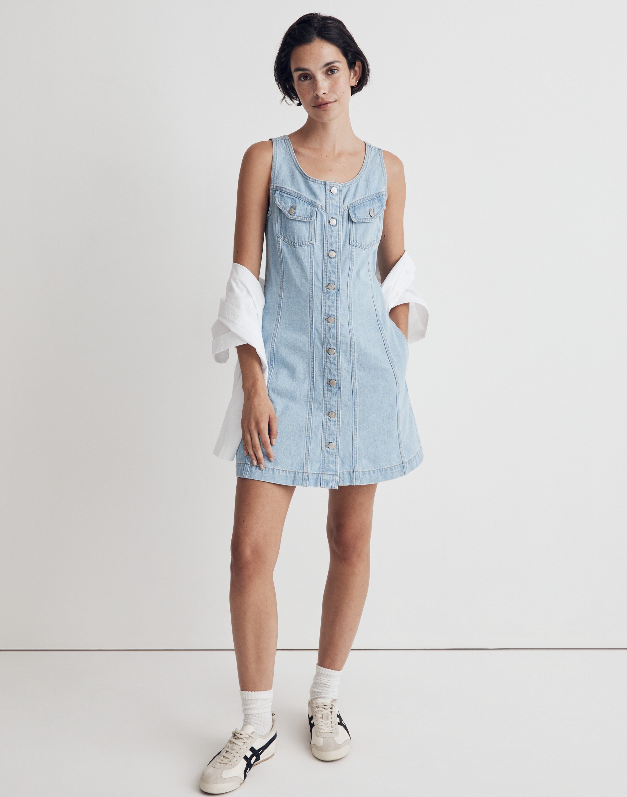 Denim Sleeveless Seamed Mini Dress