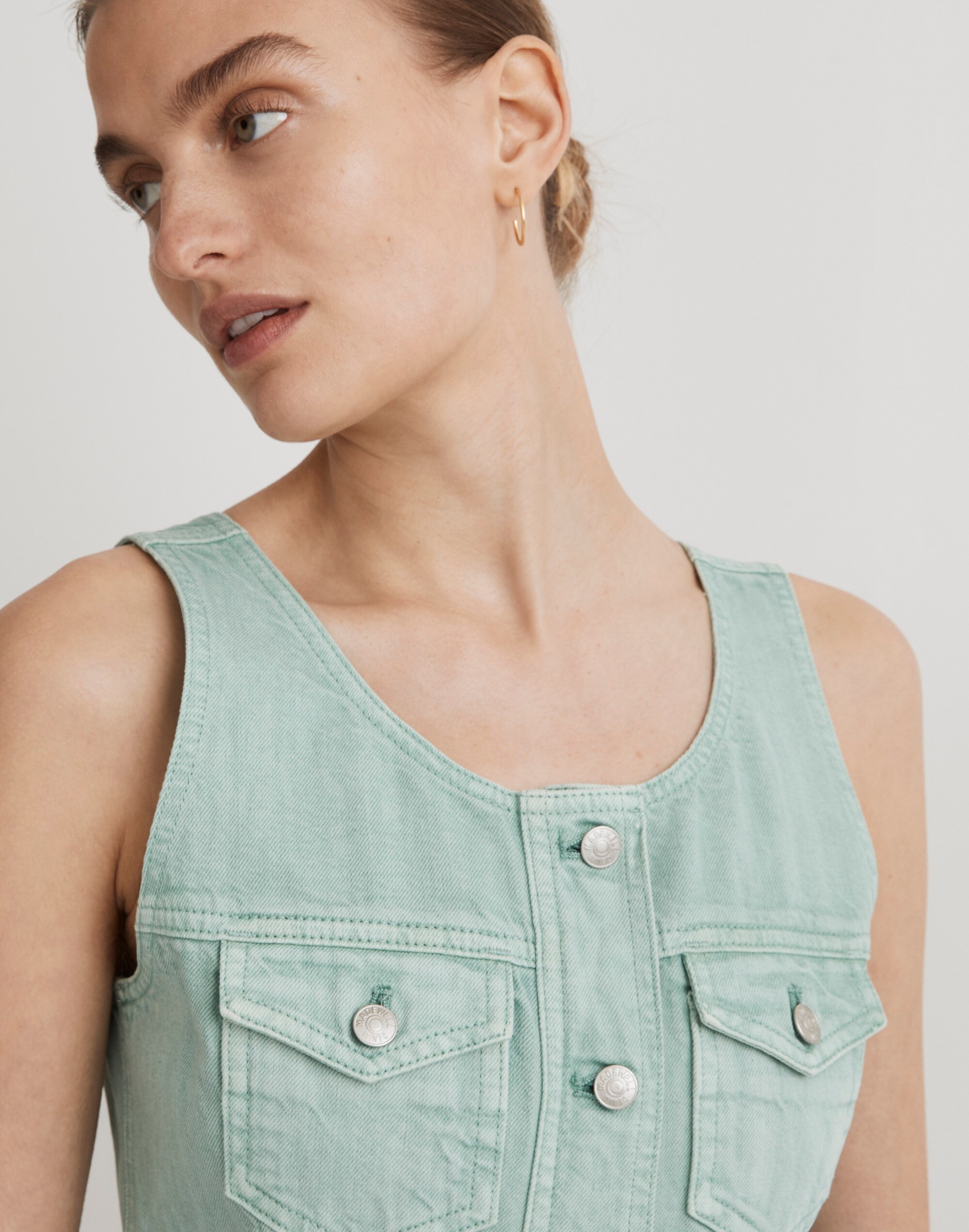 Denim Sleeveless Seamed Mini Dress