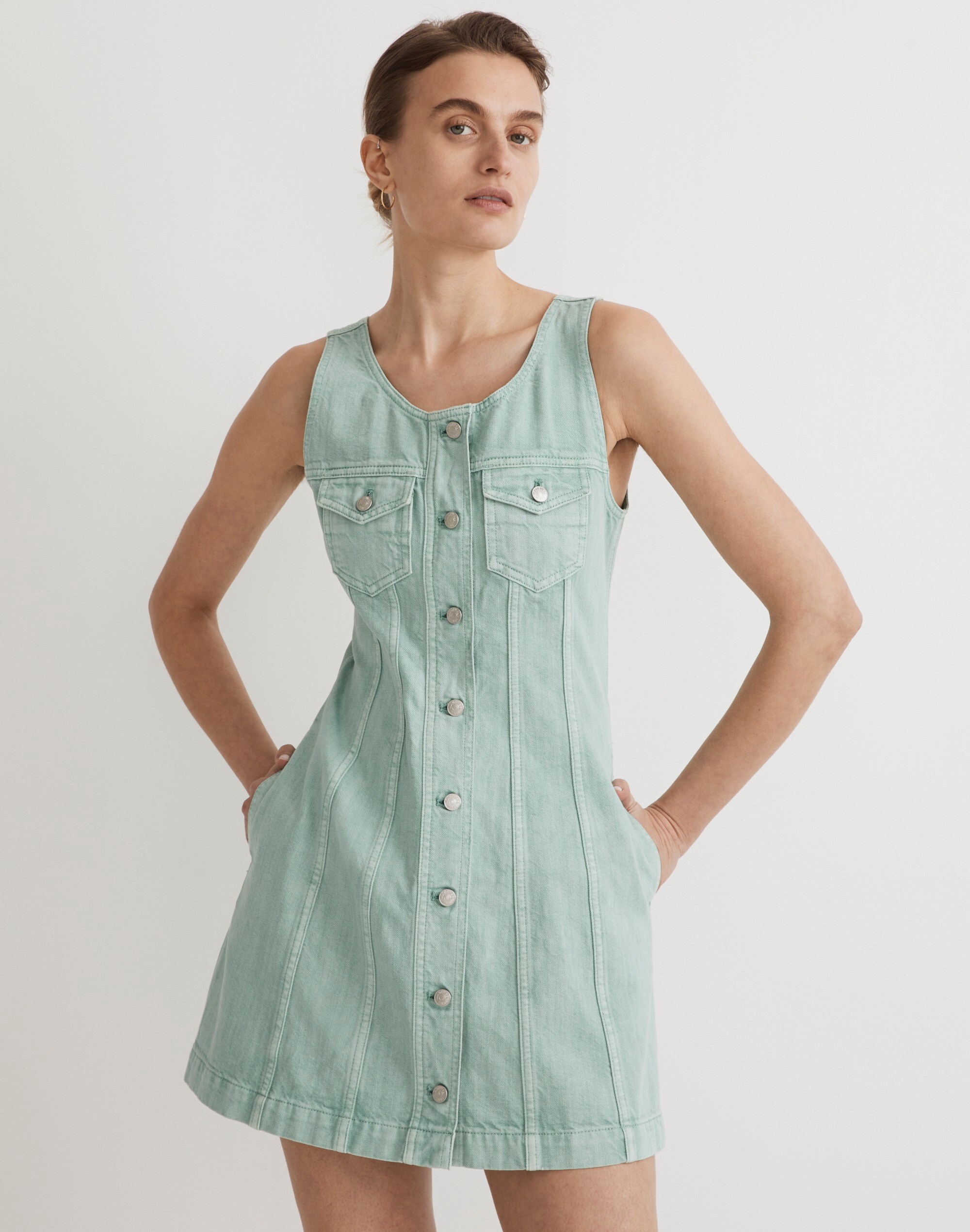 Denim Sleeveless Seamed Mini Dress