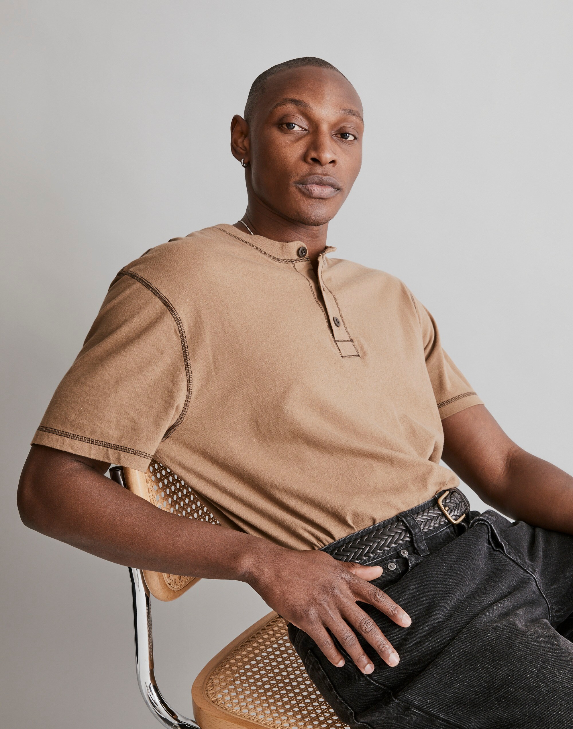 recycled cotton-blend henley shirt