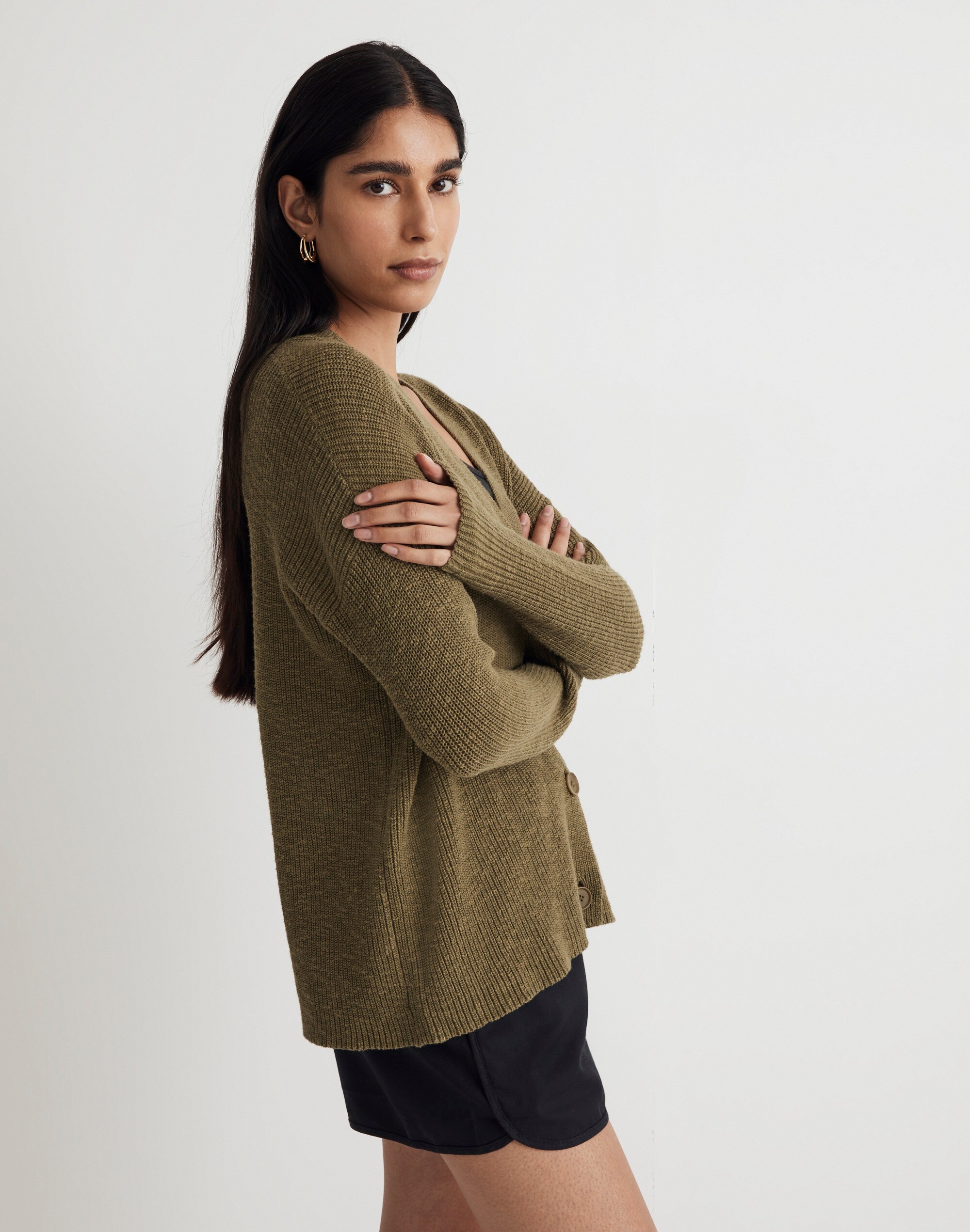 V-Neck Button-Front Long Cardigan Sweater