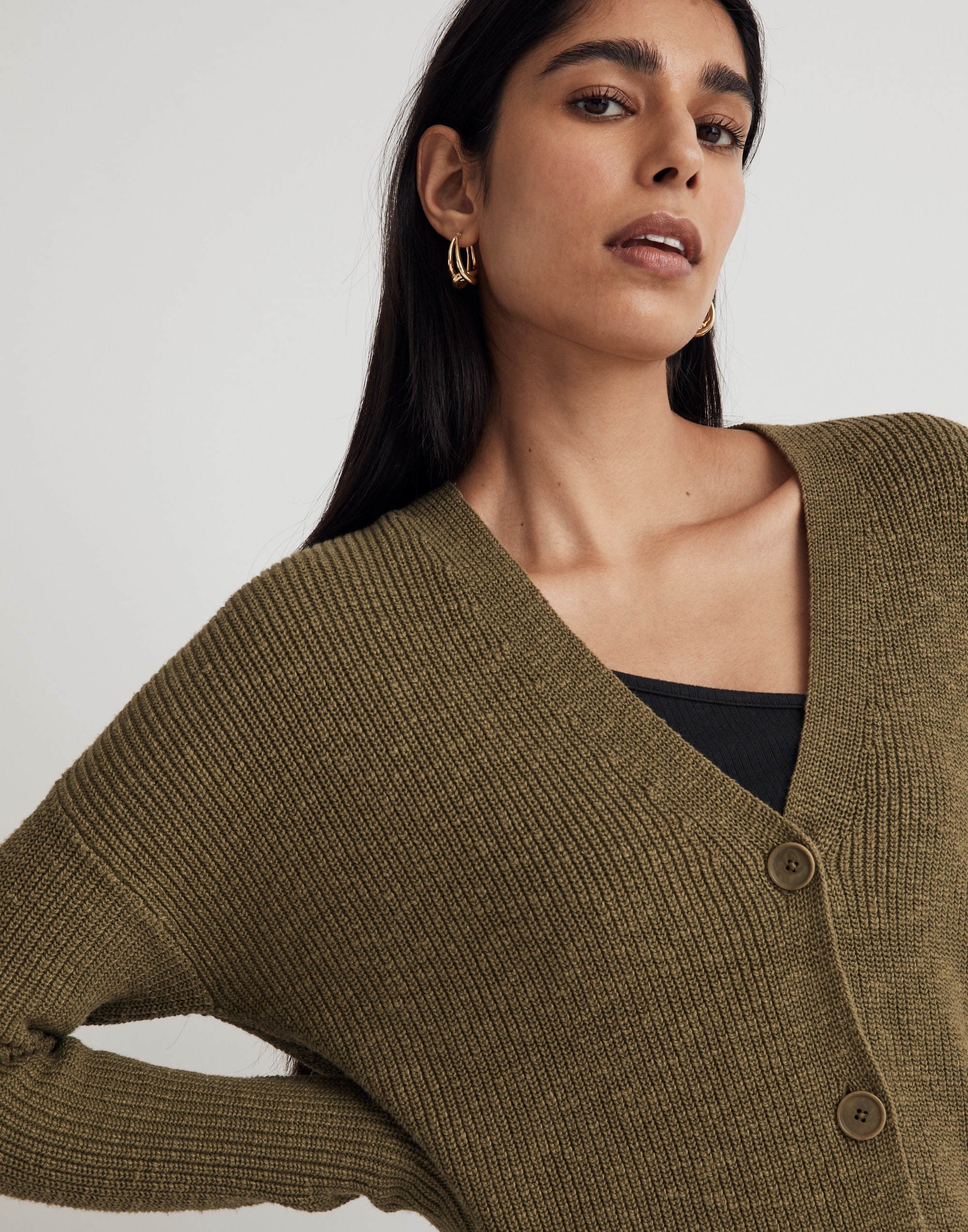 V-Neck Button-Front Long Cardigan Sweater