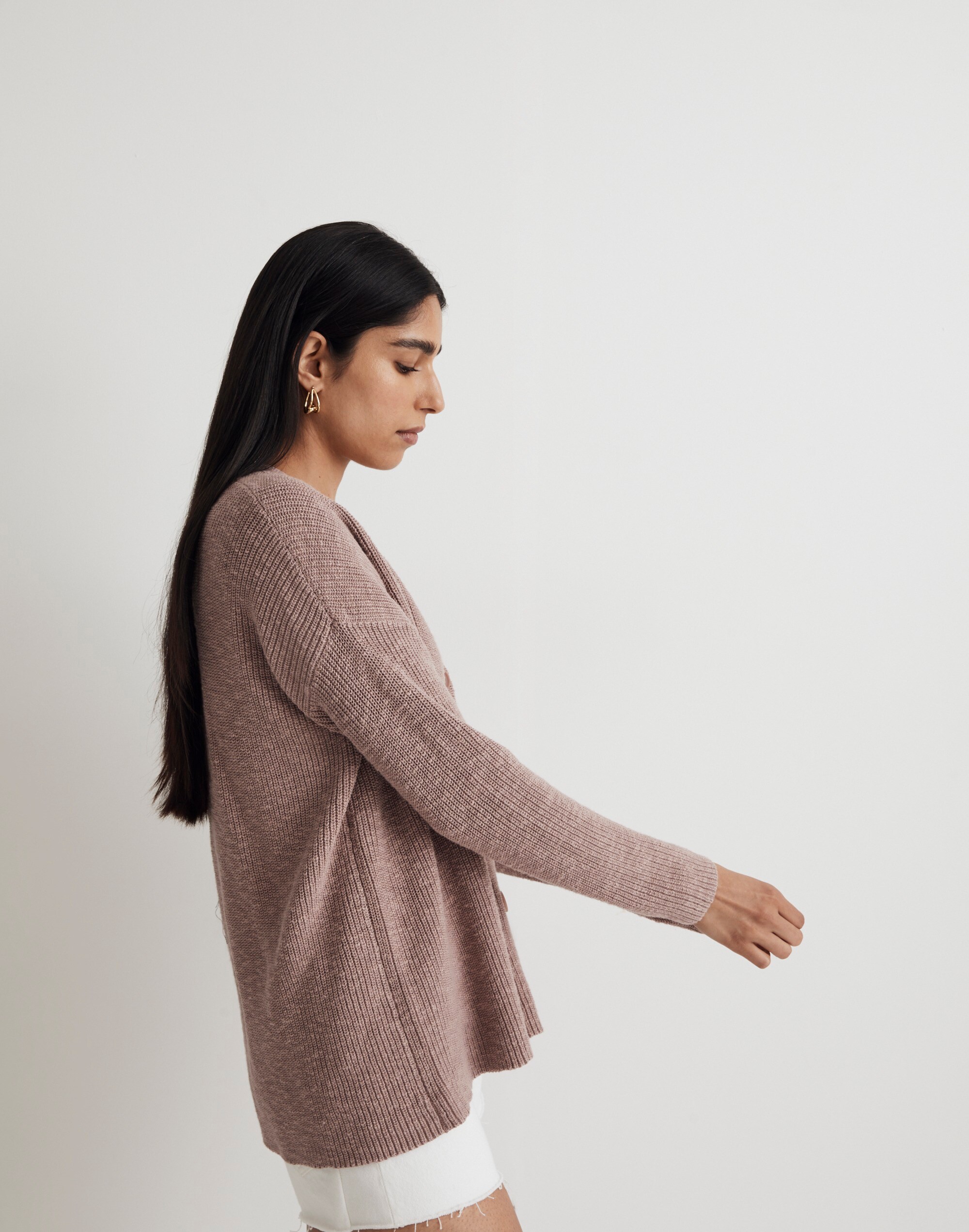 V-Neck Button-Front Long Cardigan Sweater