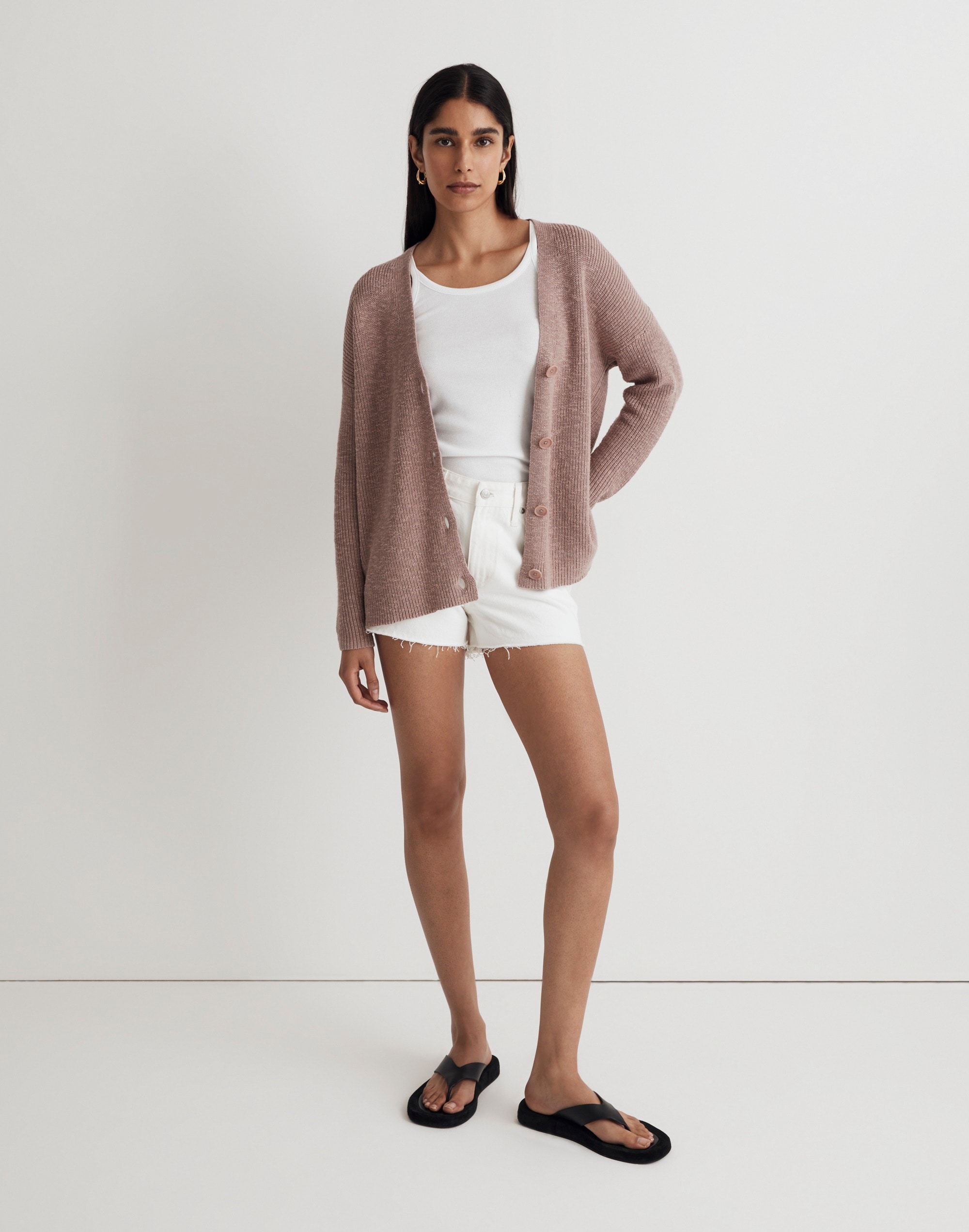 V-Neck Button-Front Long Cardigan Sweater