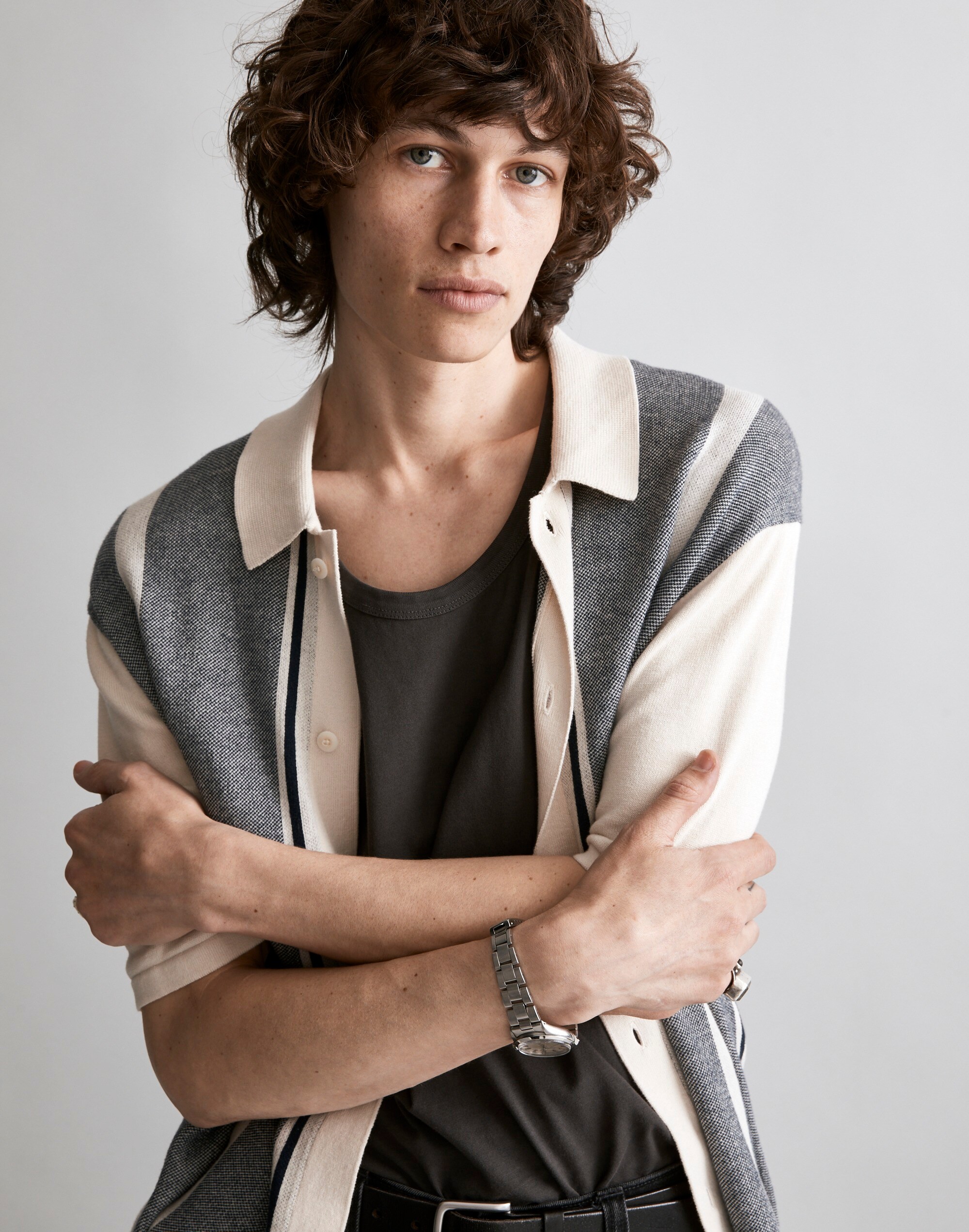 Button-Up Sweater Polo in Stripe