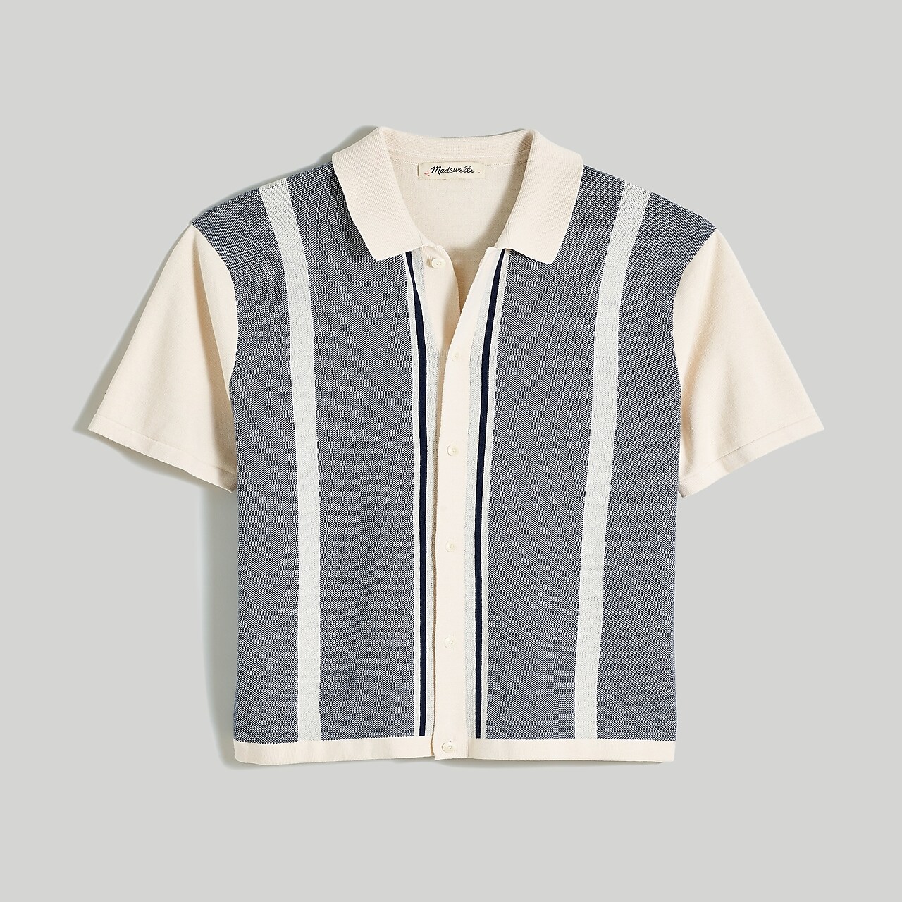 Mw Knit Button-up Short-sleeve Polo Shirt In Vintage Linen