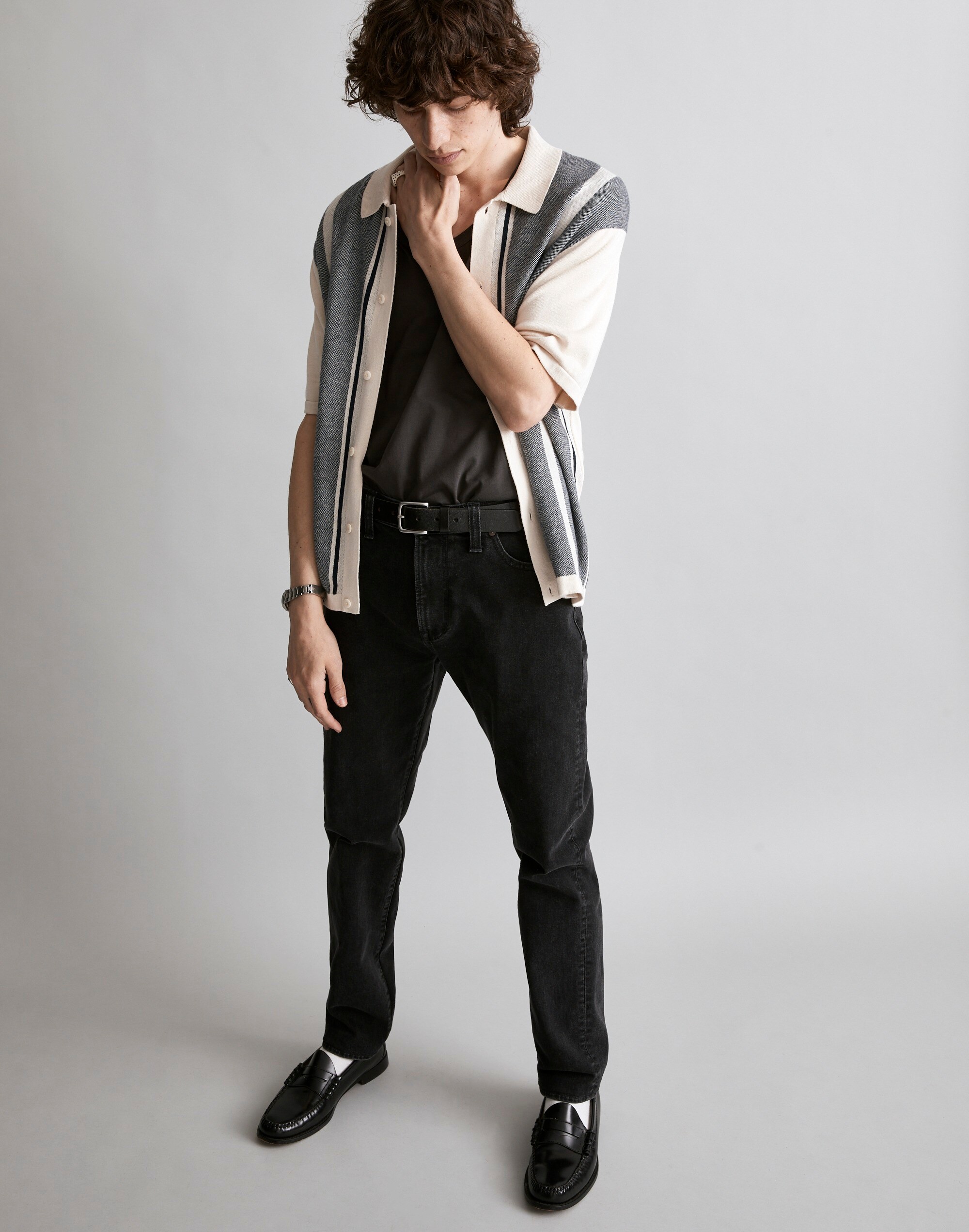 Button-Up Sweater Polo in Stripe