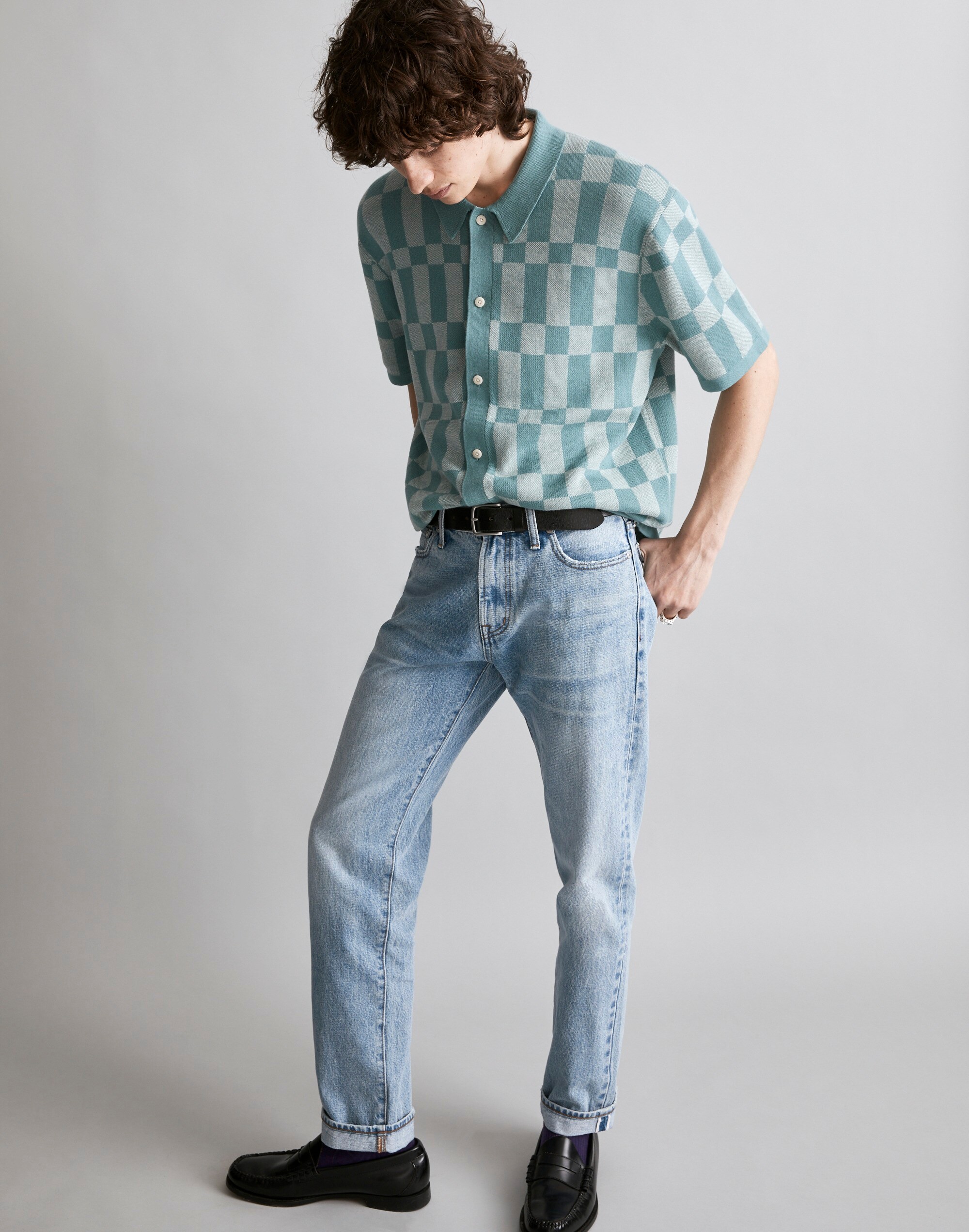 Button-Up Sweater Polo in Checkerboard