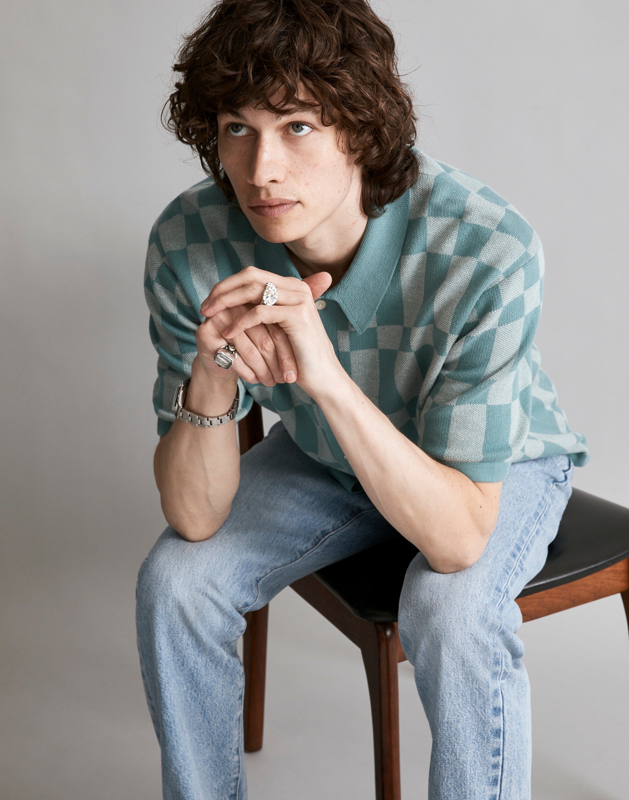 Button-Up Sweater Polo in Checkerboard