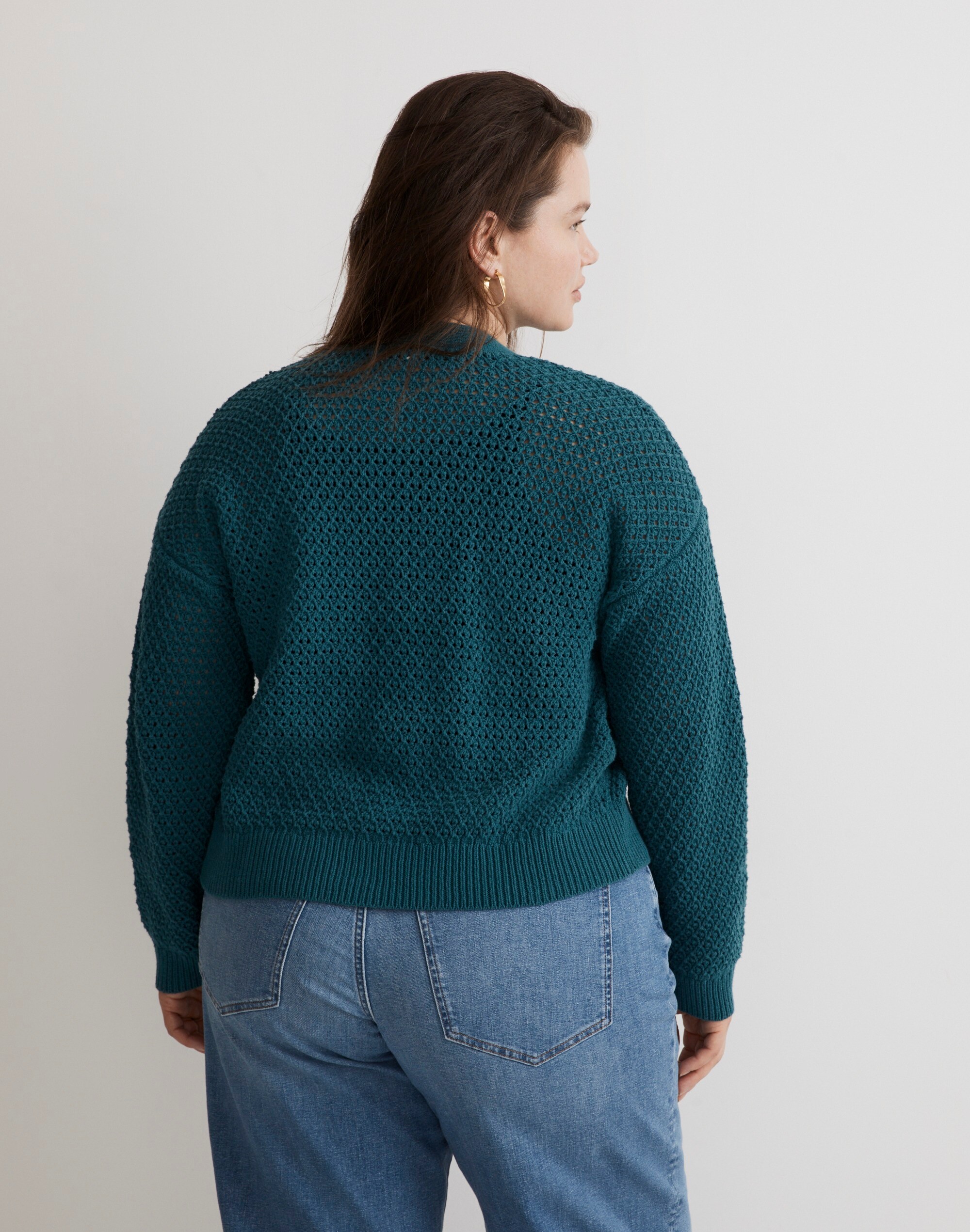 Plus Open-Stitch Crop Cardigan Sweater