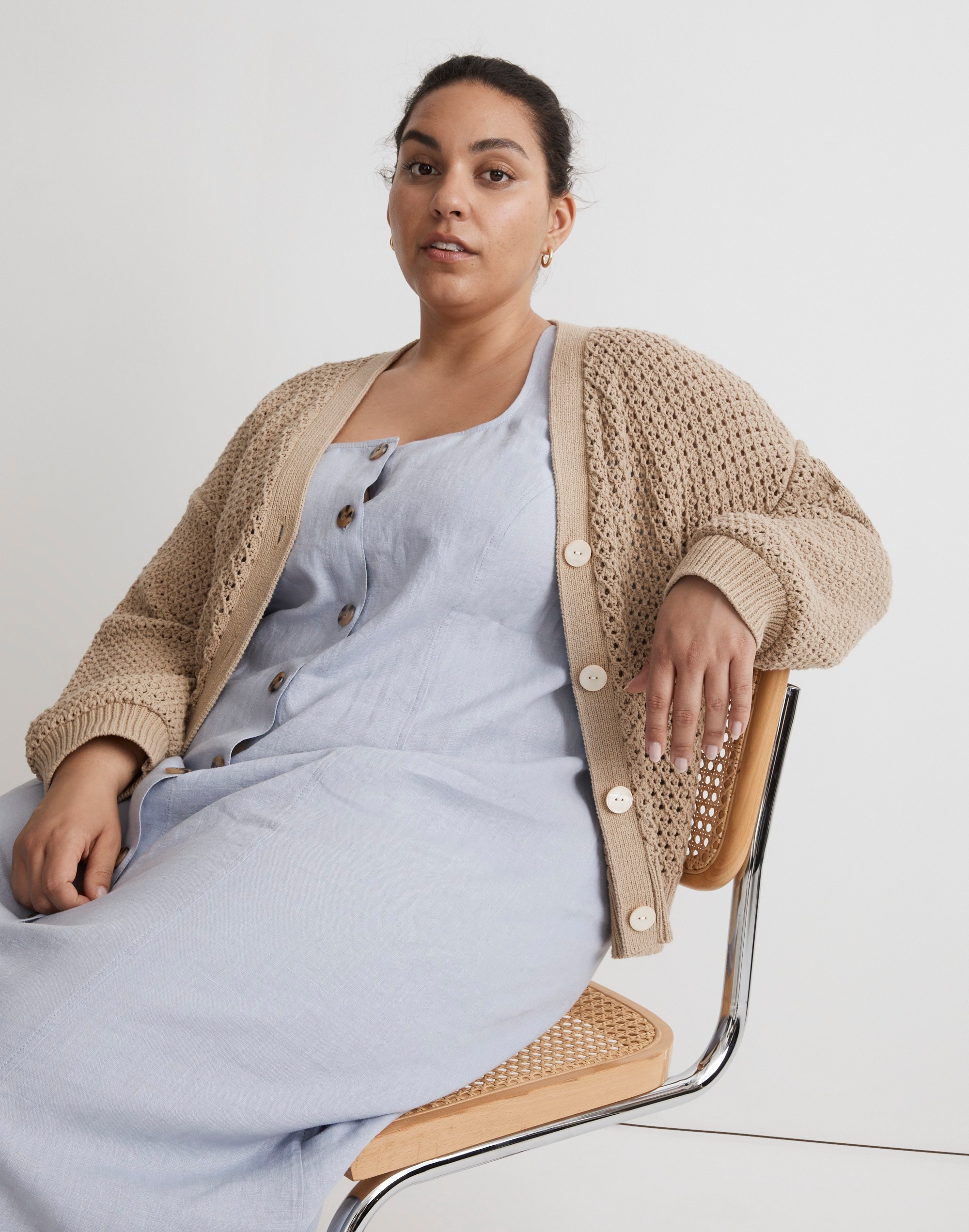 Plus Open-Stitch Crop Cardigan Sweater