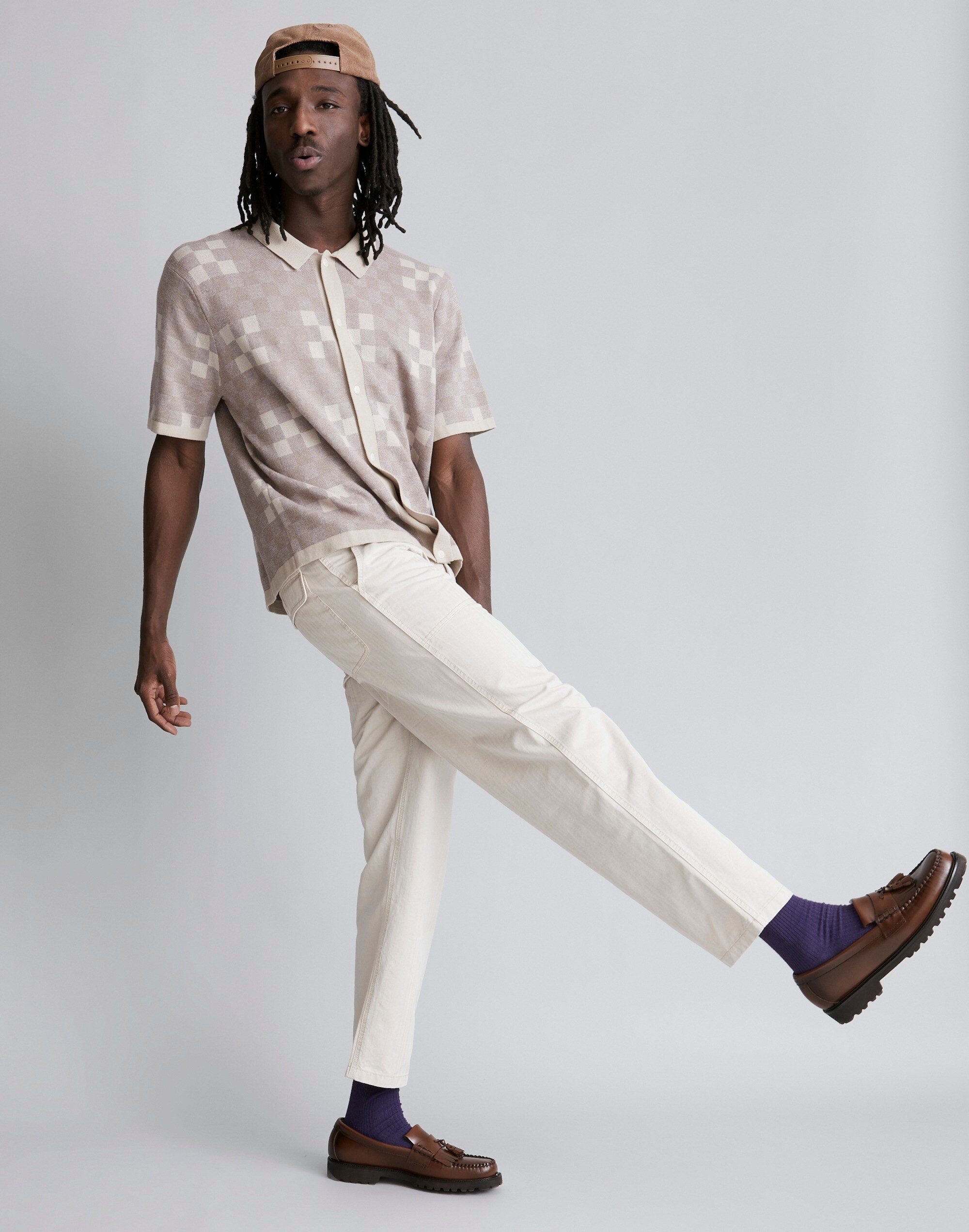 Cotton-Linen Blend Sweater Polo in Plaid