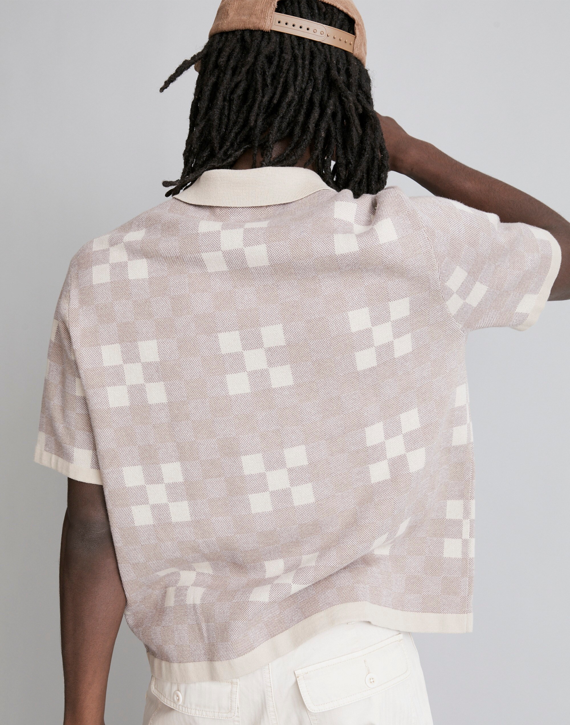 Cotton-Linen Blend Sweater Polo in Plaid