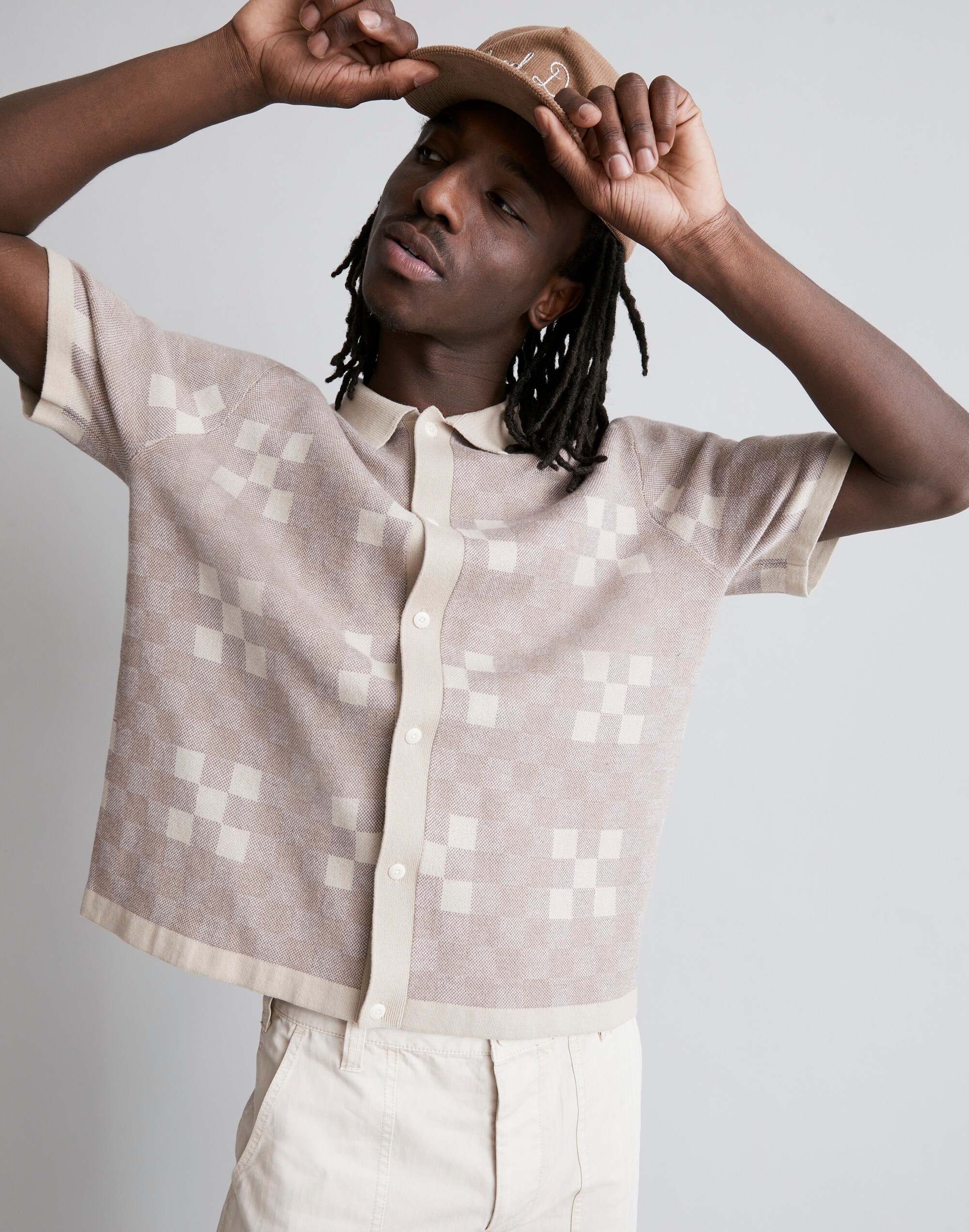 Cotton-Linen Blend Sweater Polo in Plaid