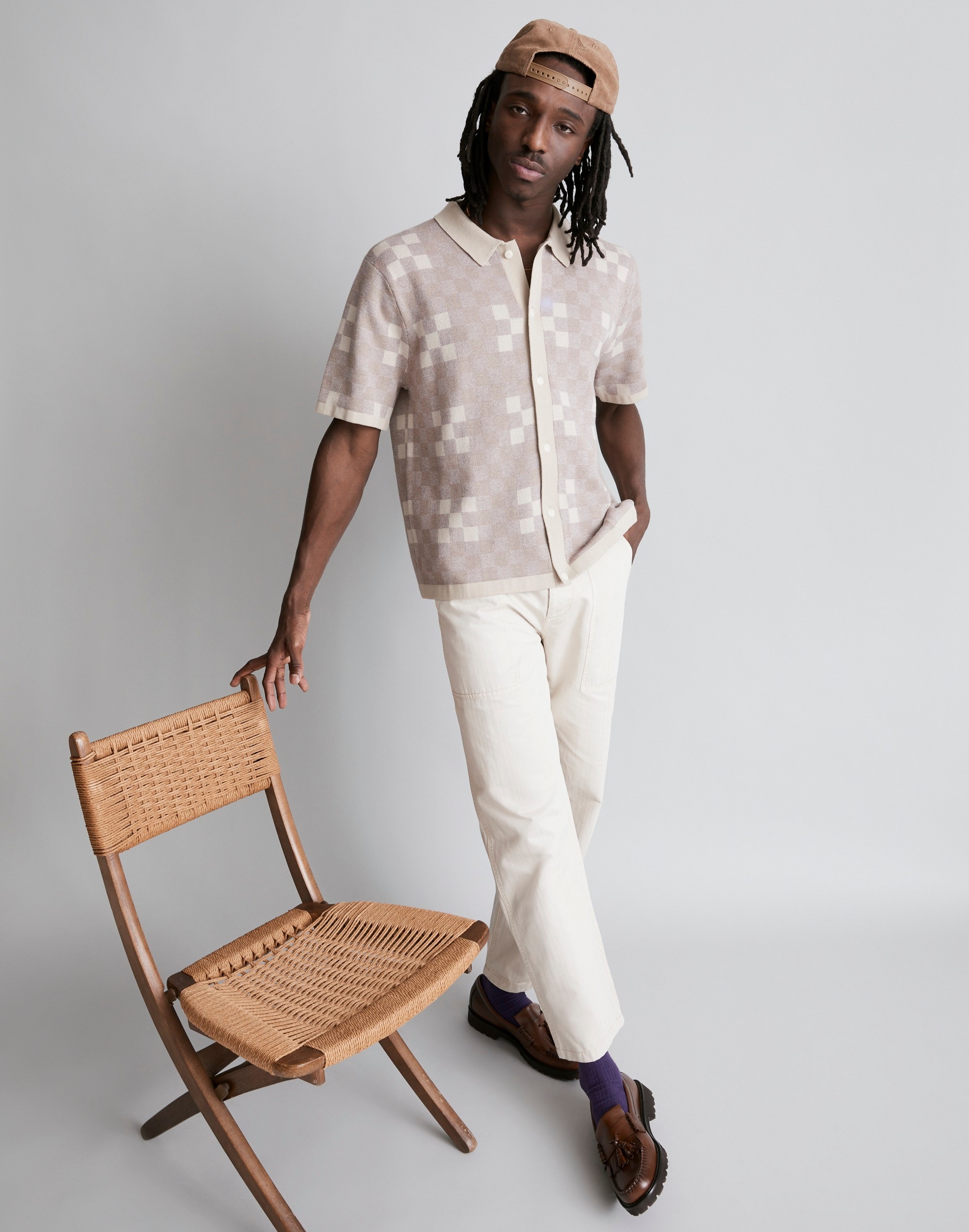 Cotton-Linen Blend Sweater Polo in Plaid