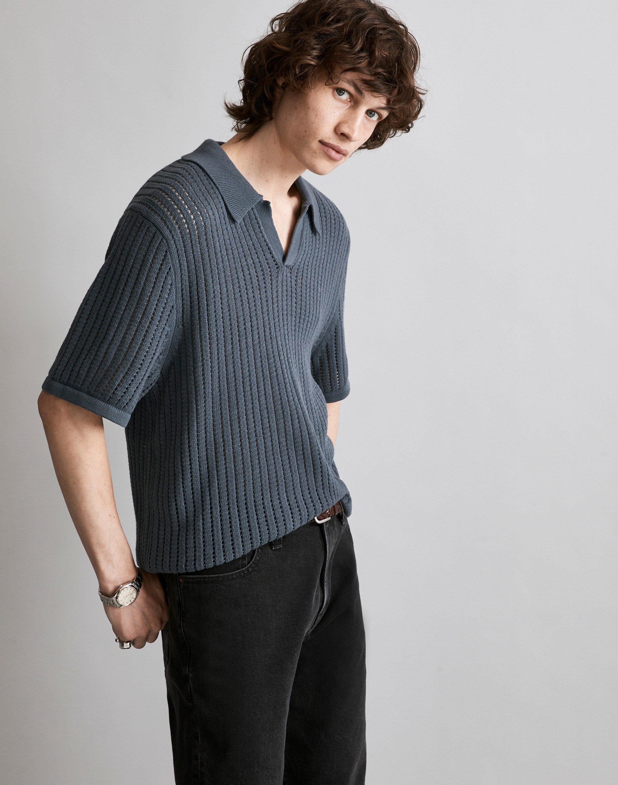 Johnny-Collar Sweater Polo