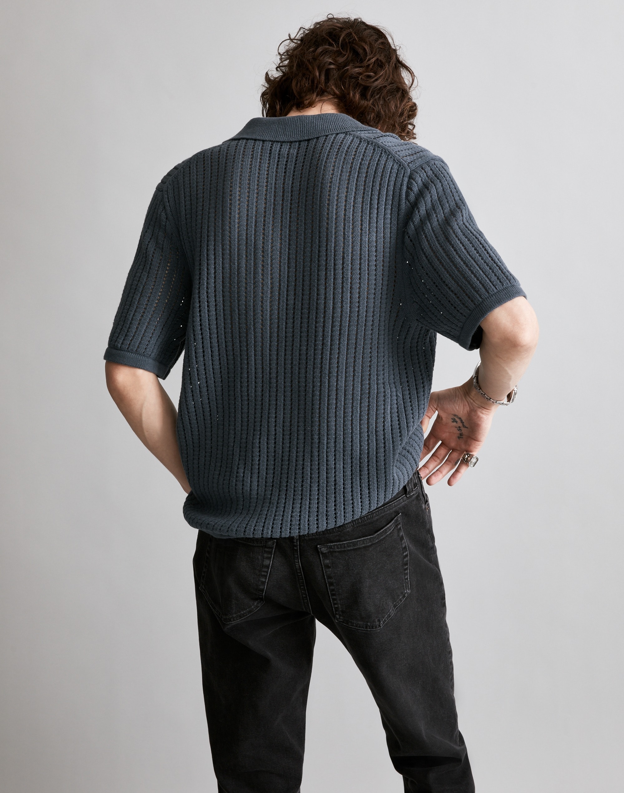 Johnny-Collar Sweater Polo