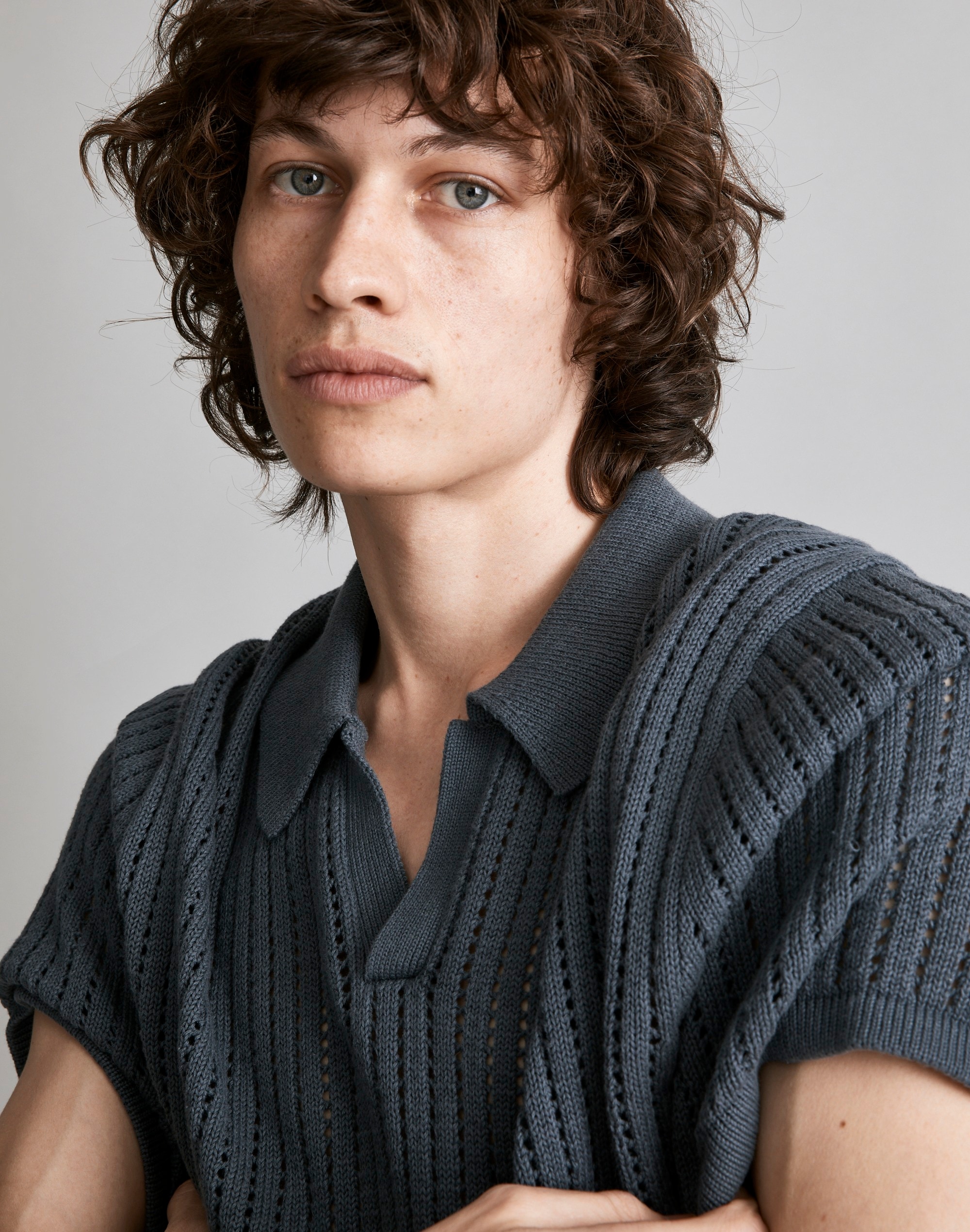 Johnny-Collar Sweater Polo