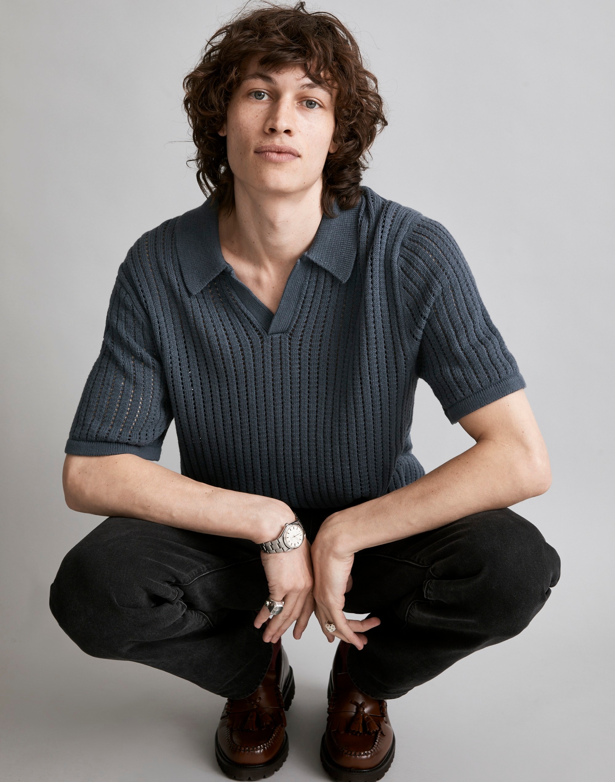 Johnny-Collar Sweater Polo