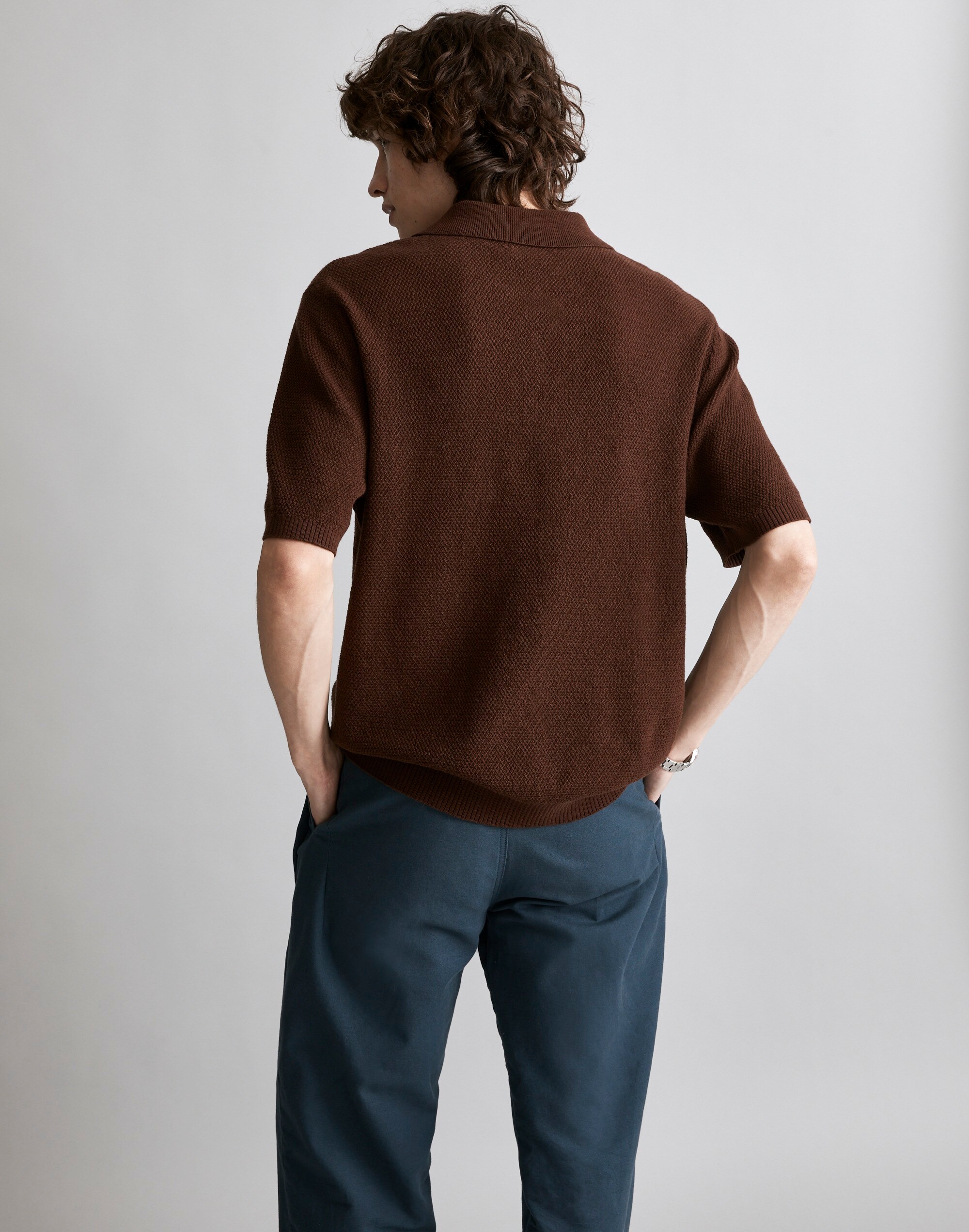 Textured Cotton-Linen Blend Sweater Polo