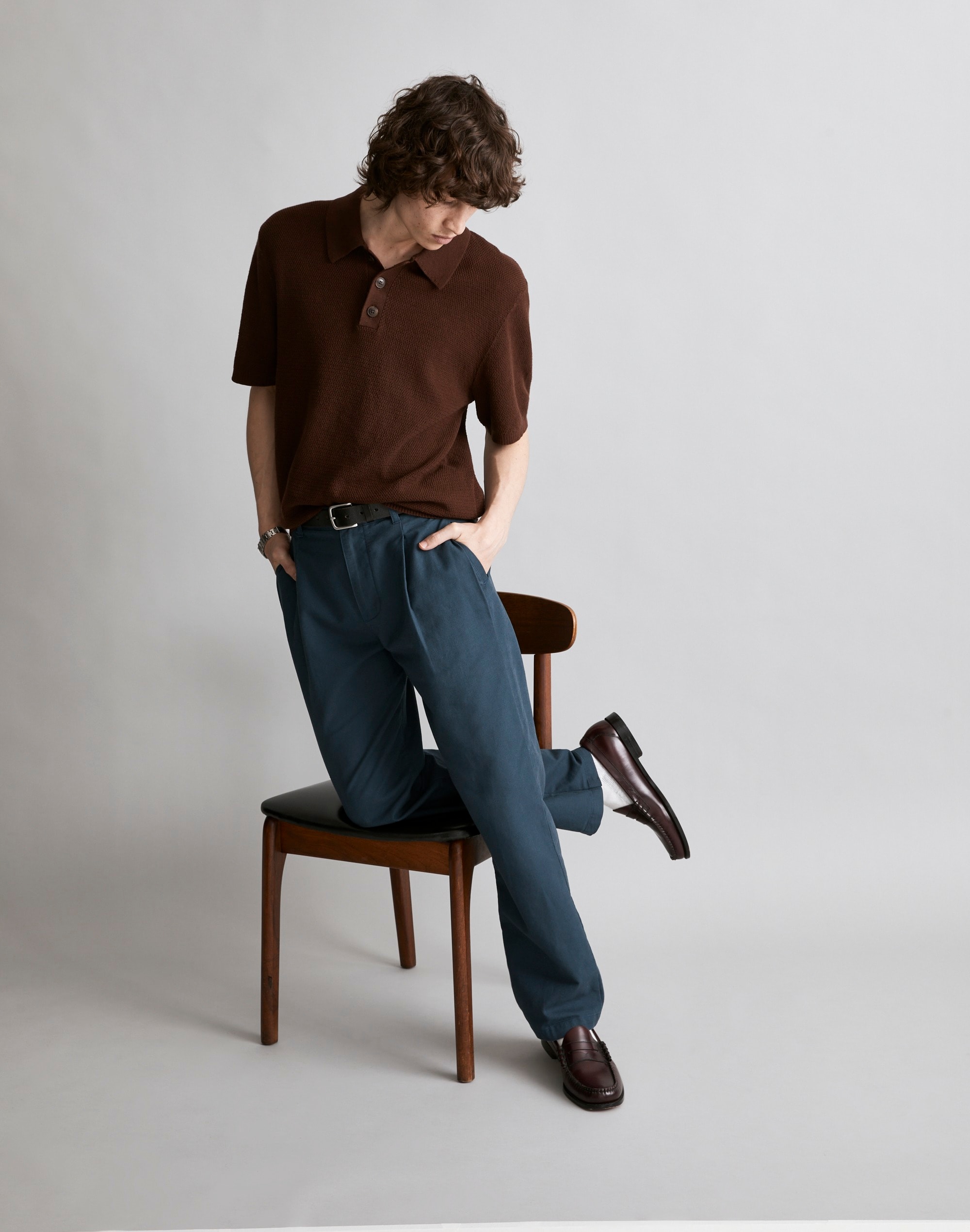 textured cotton-linen blend sweater polo