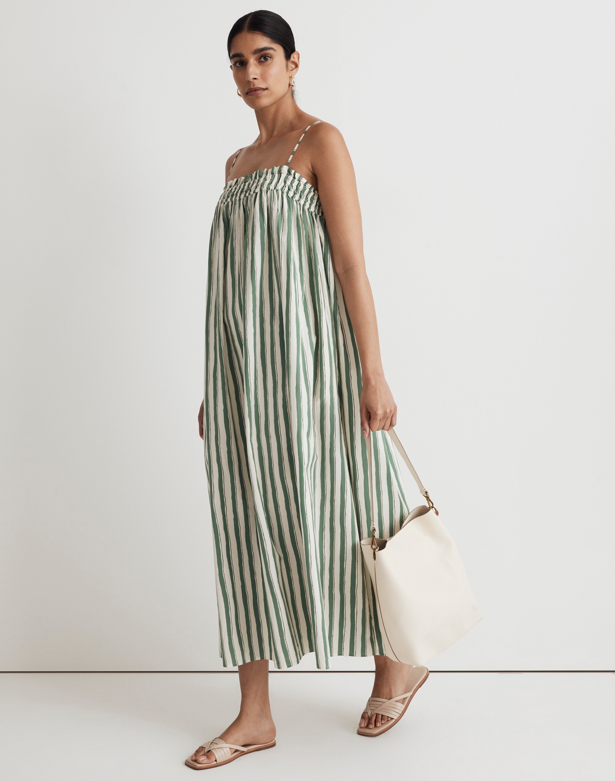 Poplin Ruffle A-Line Midi Dress